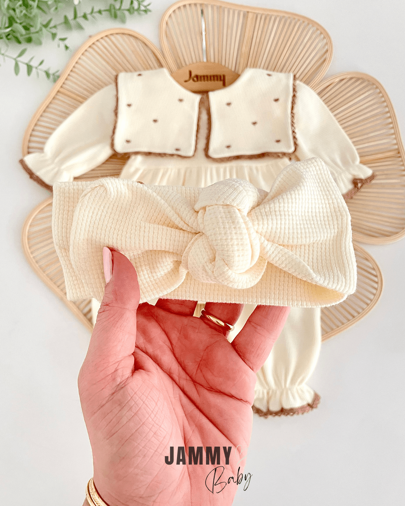 Maita Kalp İşlemeli Bandanalı Waffle Tulum Set-KREM