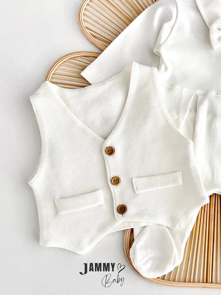 Luis Kasketli Yelekli 3'lü Tulum Set-EKRU