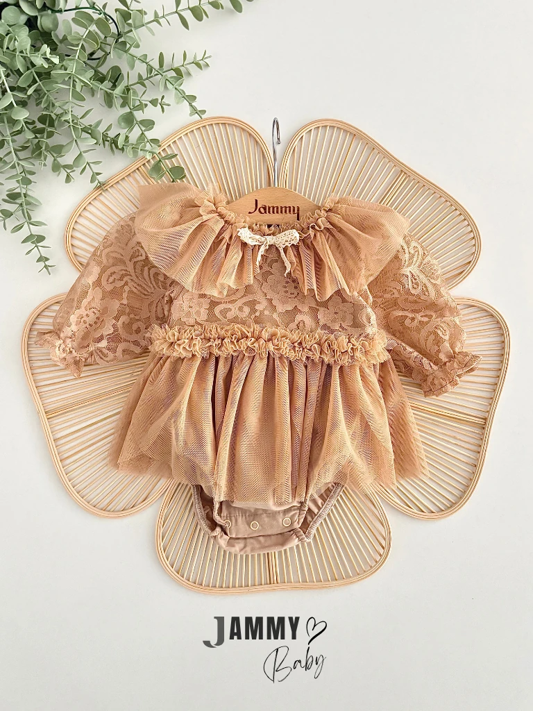 Sindirella Dantelli Özel Gün Bodysuit Romper-KAHVERENGİ