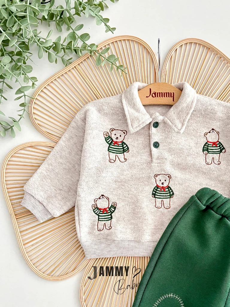Bonjour Ours Yakalı 2'li Takım-YEŞİL