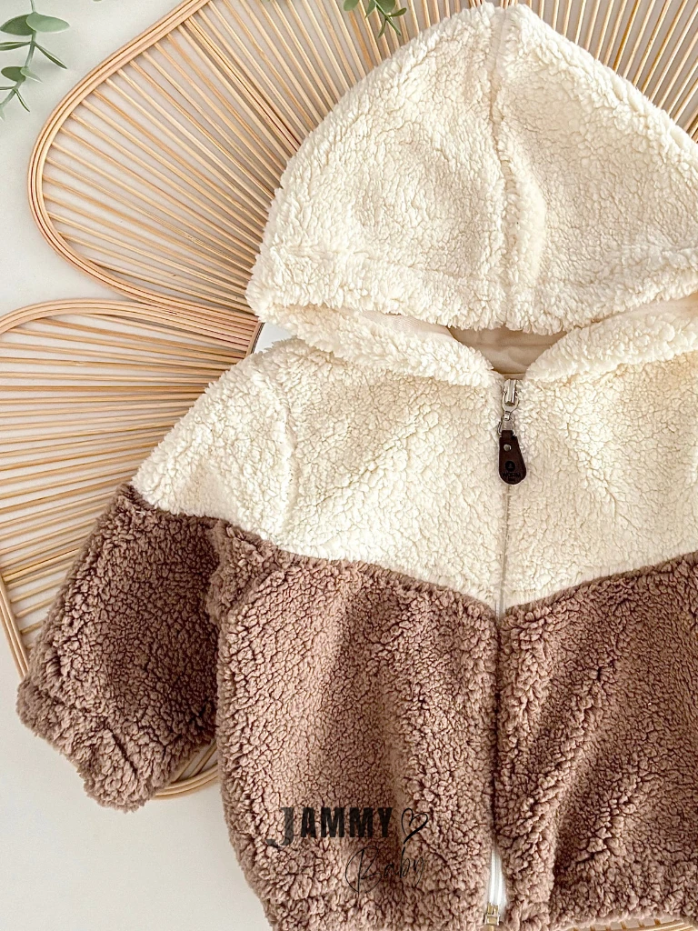 Teddy Peluş Fermuarlı Mont-KAHVERENGİ