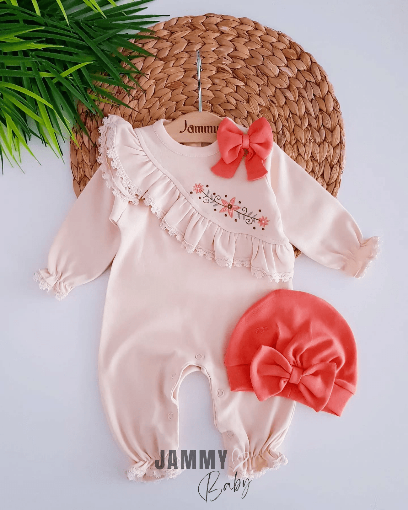Sofia Çiçek Nakışkı Boneli Tulum Set-ORANGE