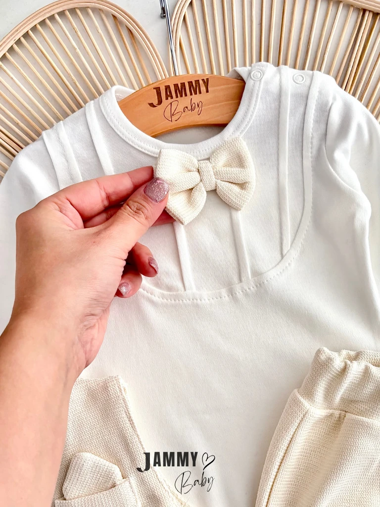 Adrian Yelekli 3 Parça Bebek Takım-KREM