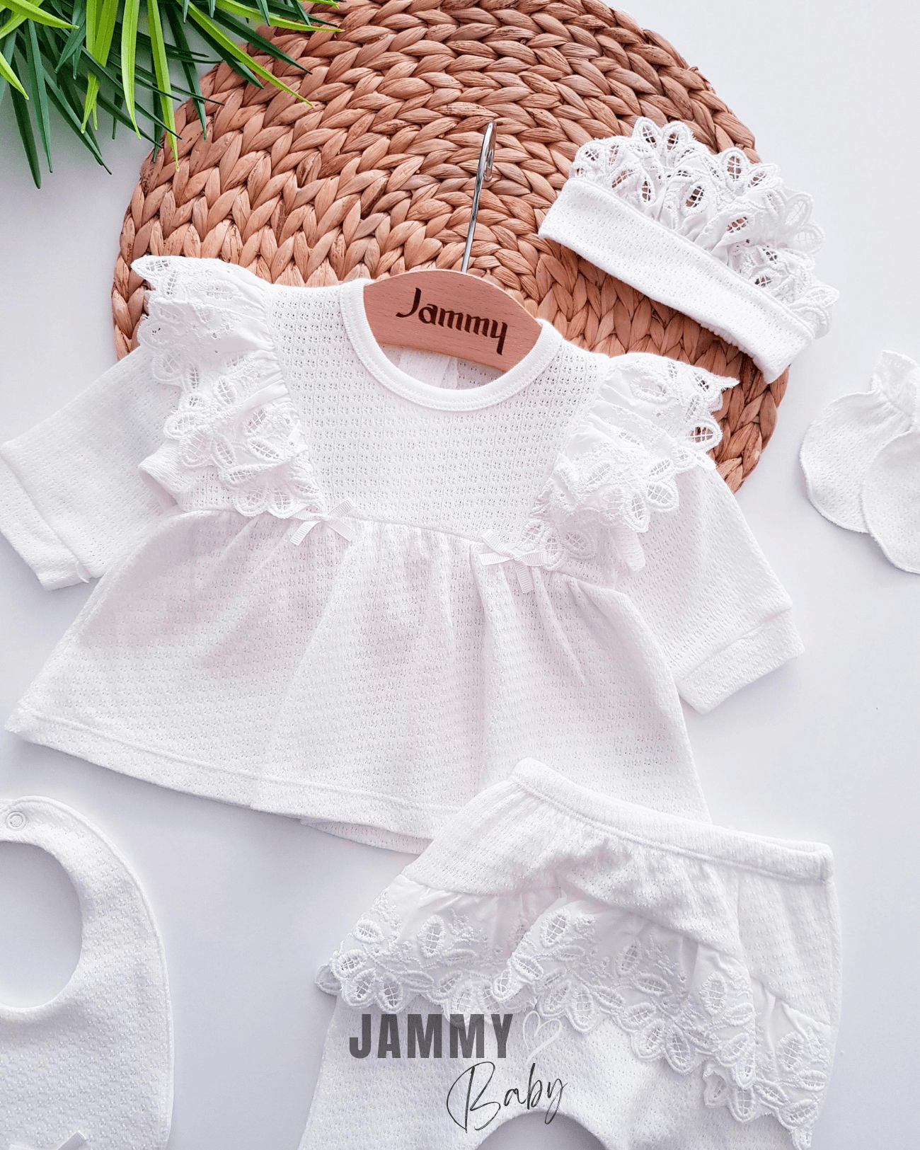 Princess Dantel Detay Jakarlı 5 Parça Yenidoğan Set-BEYAZ
