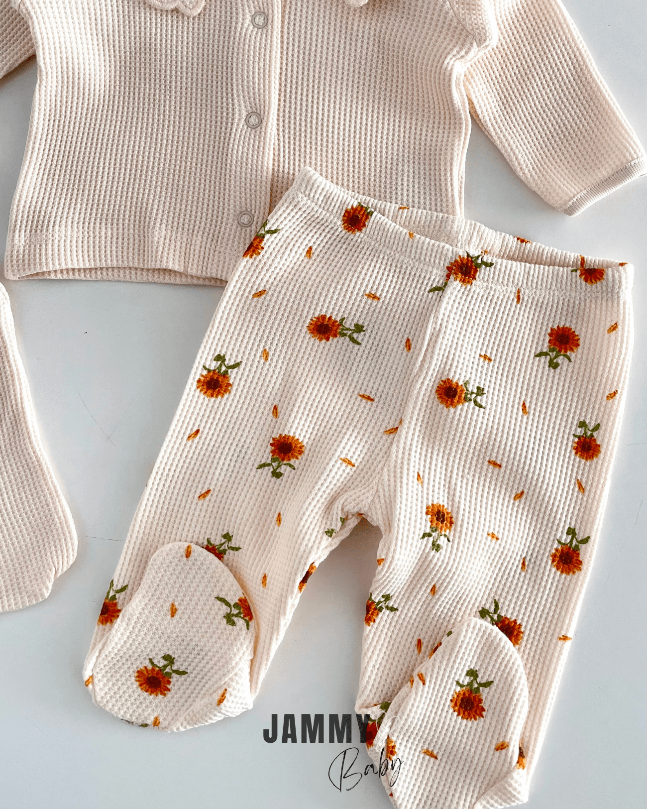 Ayçiçekli Waffle 5 Parça Yenidoğan Set-VANİLYA
