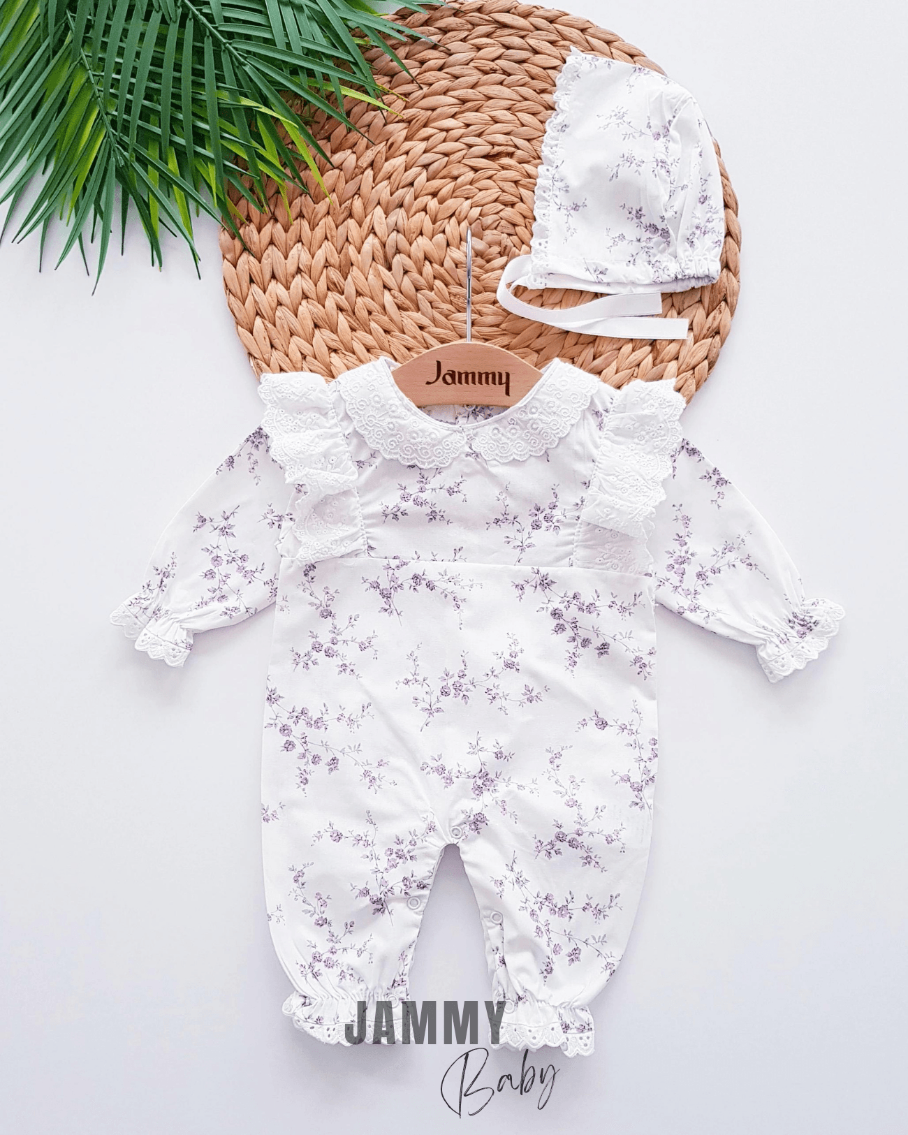 Tiny Roses Poplin Şapkalı Tulum Set-LİLA