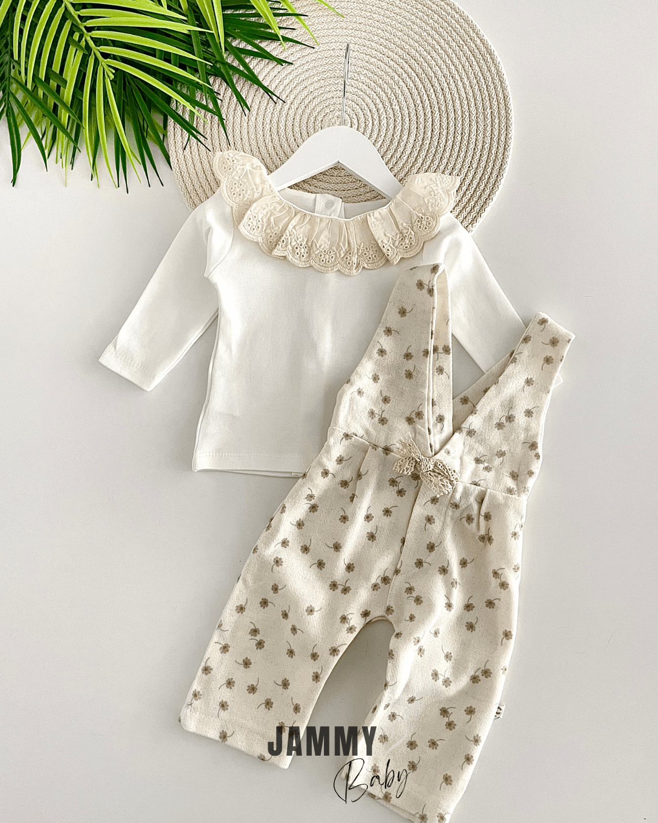 Tulip Salopet / Dantel Yaka Body Set-KAHVE ÇİÇEKLİ