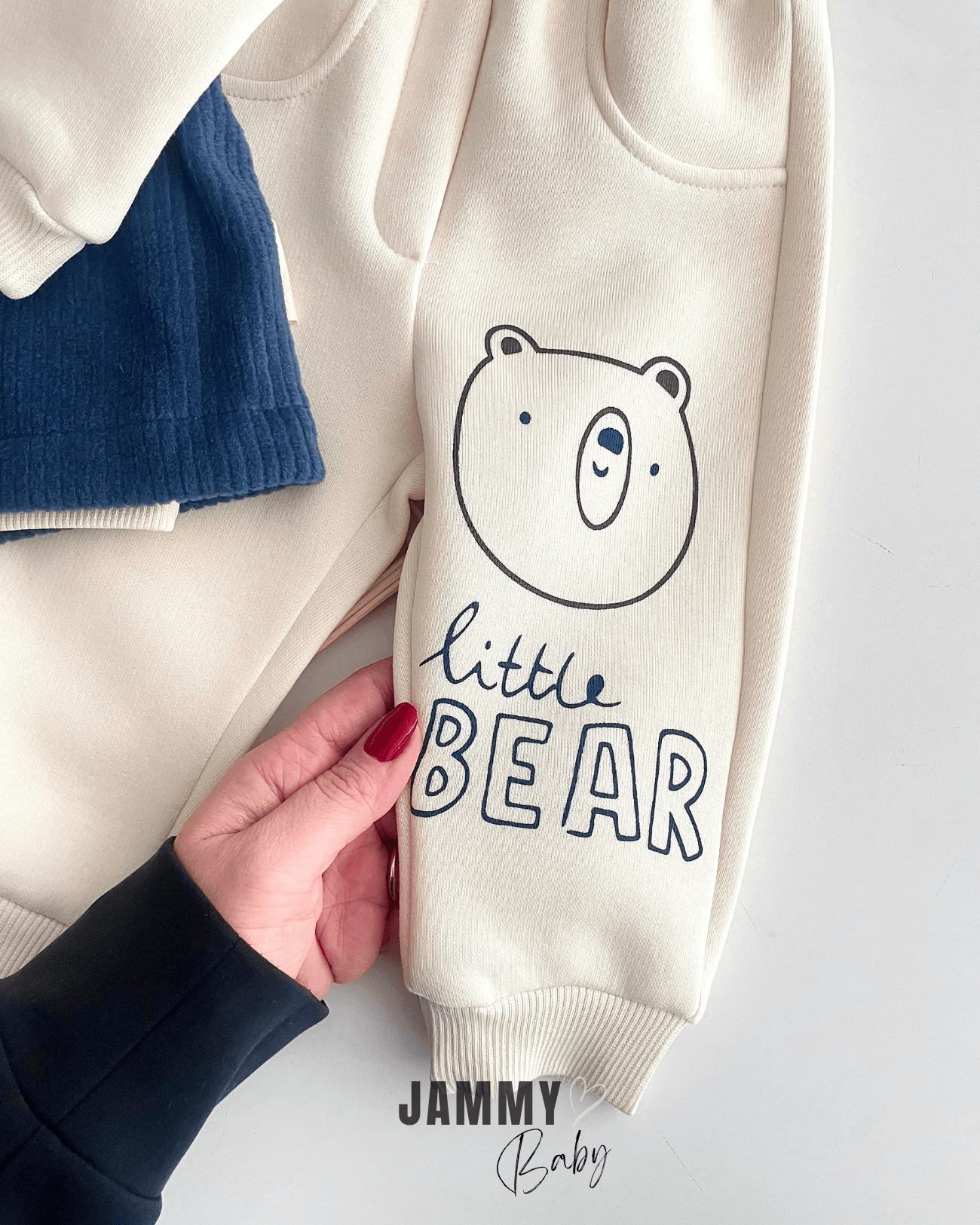 Little Bear Fitilli Polar Yelekli / 3 İplik Sweat Takım-İNDİGO