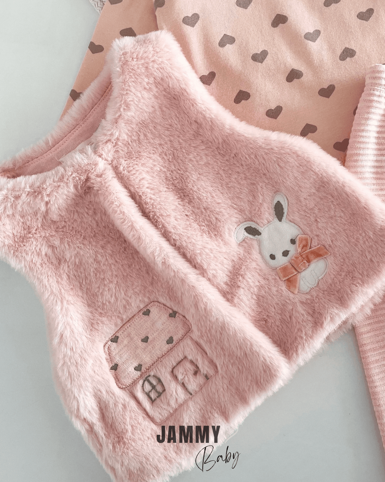 Tavşan İşlemeli Peluş Yelekli 3'lü Takım-SOMON