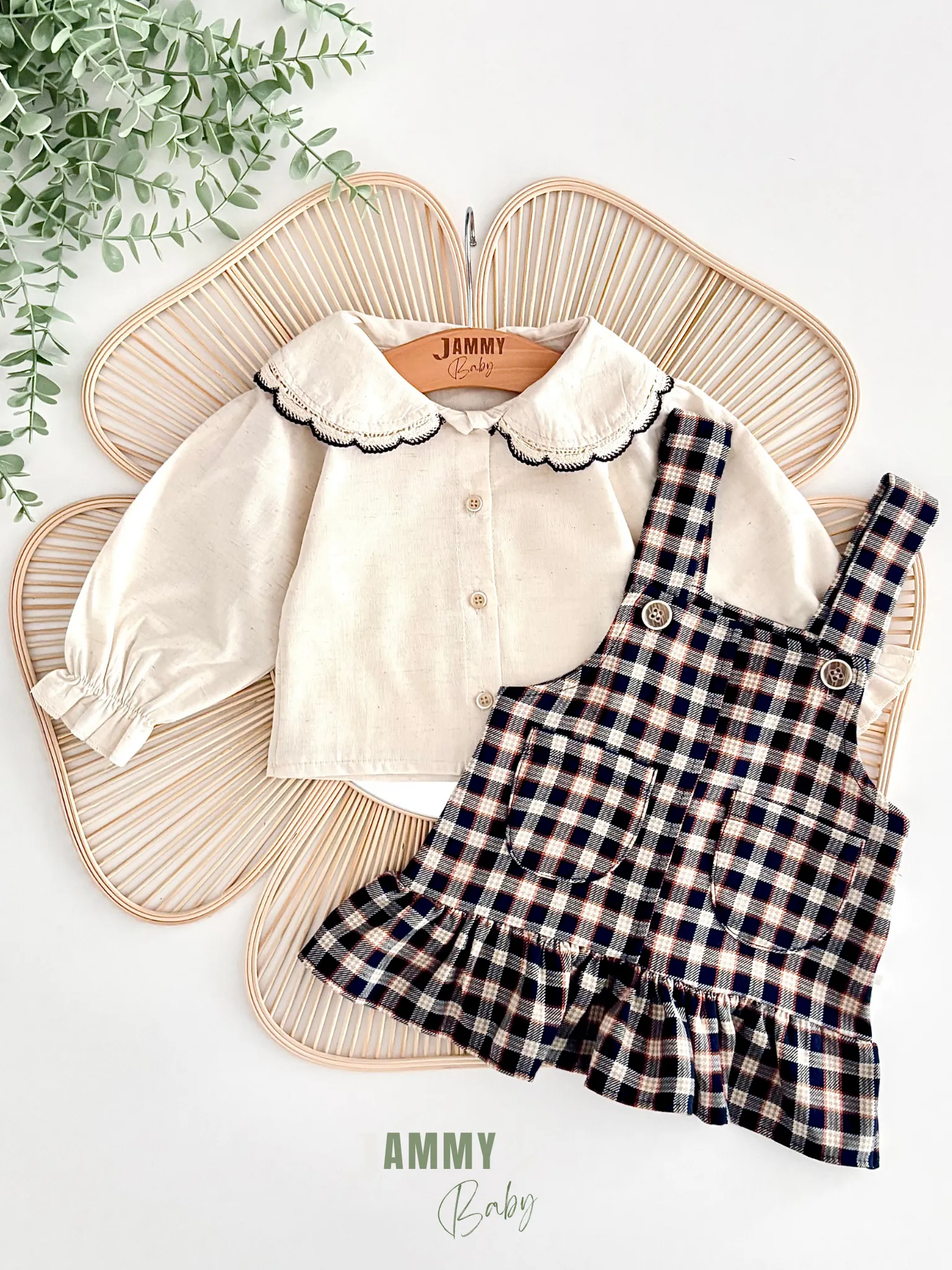 Eleanor Keten Gömlekli Ekose Desenli Jile Elbise Set-LACİVERT