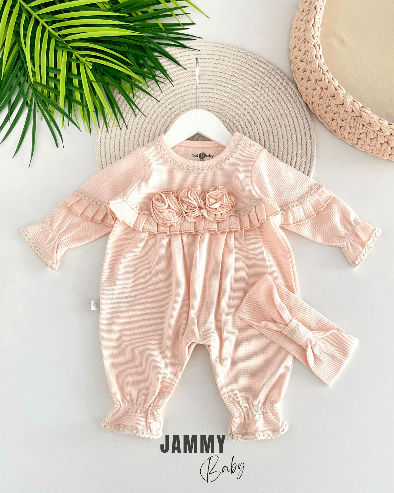 Gül Detaylı Waffle Bandanalı Tulum Set-SOMON