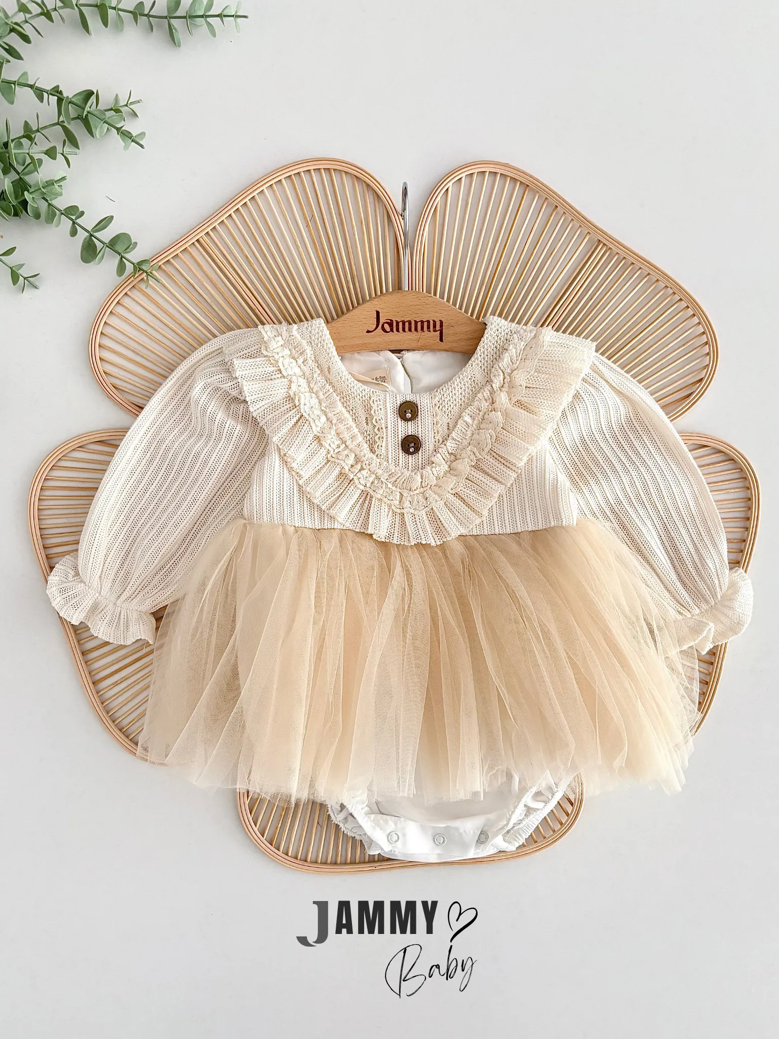 Mery Tütü Detaylı Romper Elbise-KREM