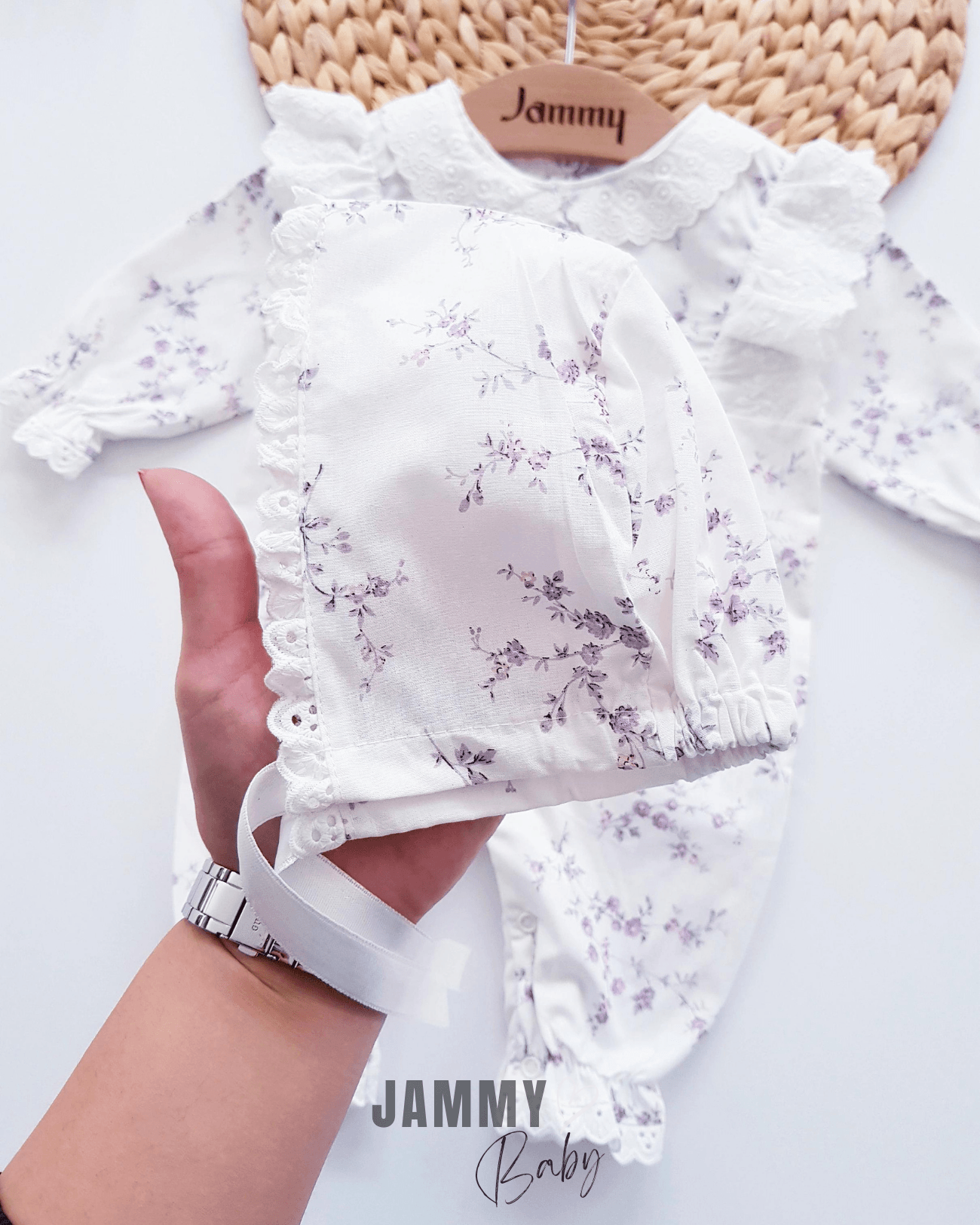 Tiny Roses Poplin Şapkalı Tulum Set-LİLA