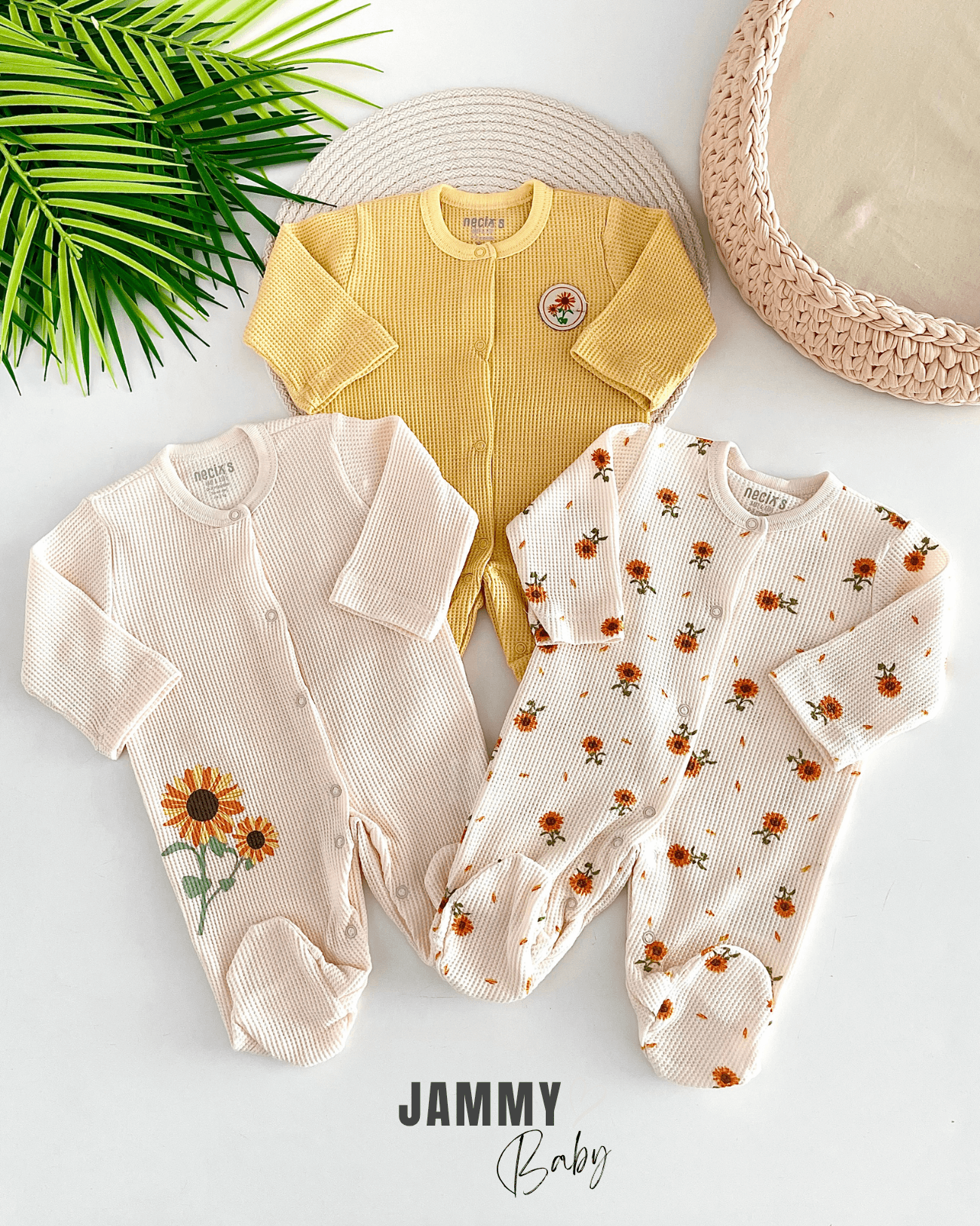 Ayçiçekli Waffle 3'lü Tulum Set-VANİLYA