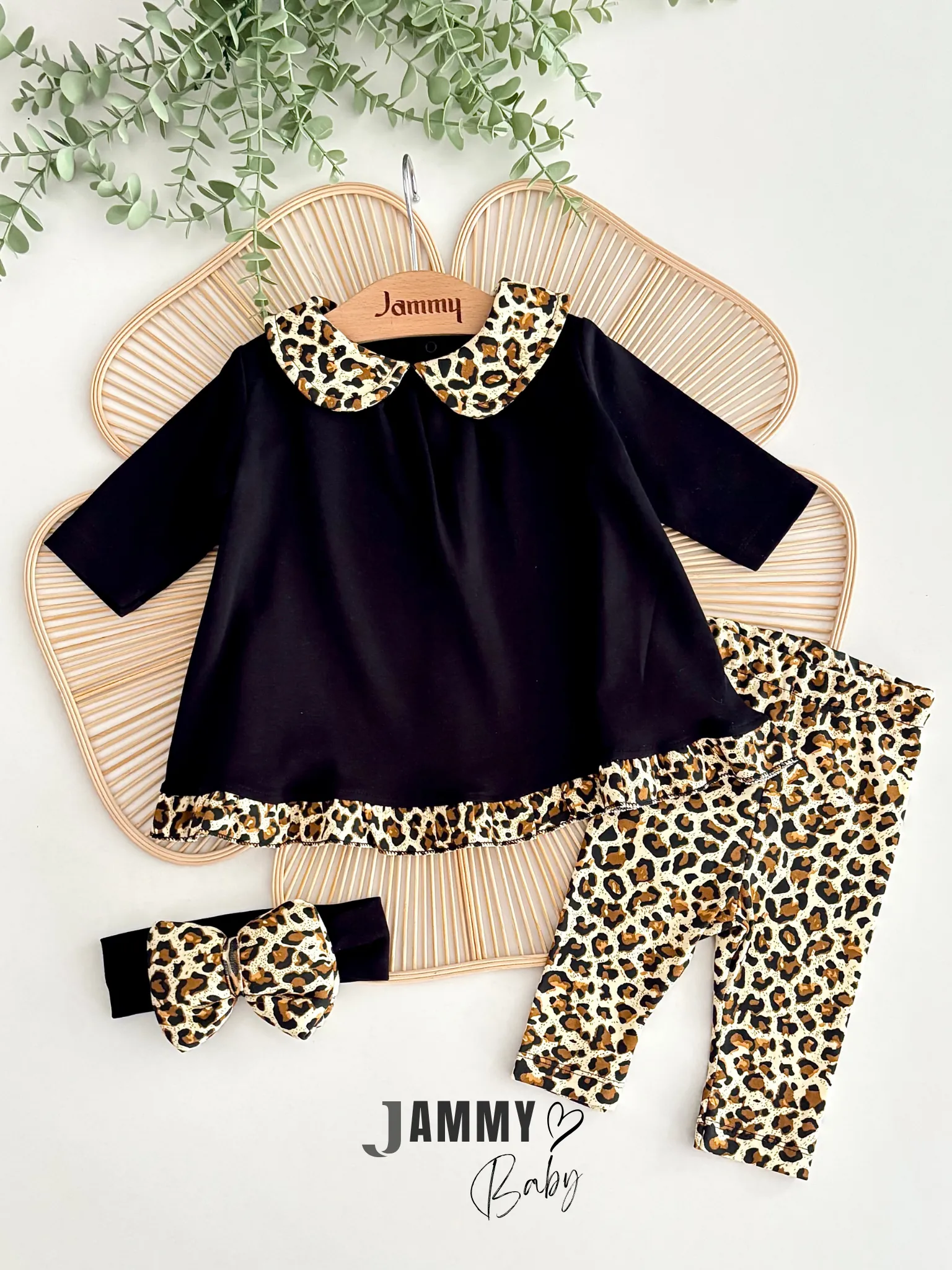 Eliza Leopard Pofuduk Bandanalı Takım-SİYAH