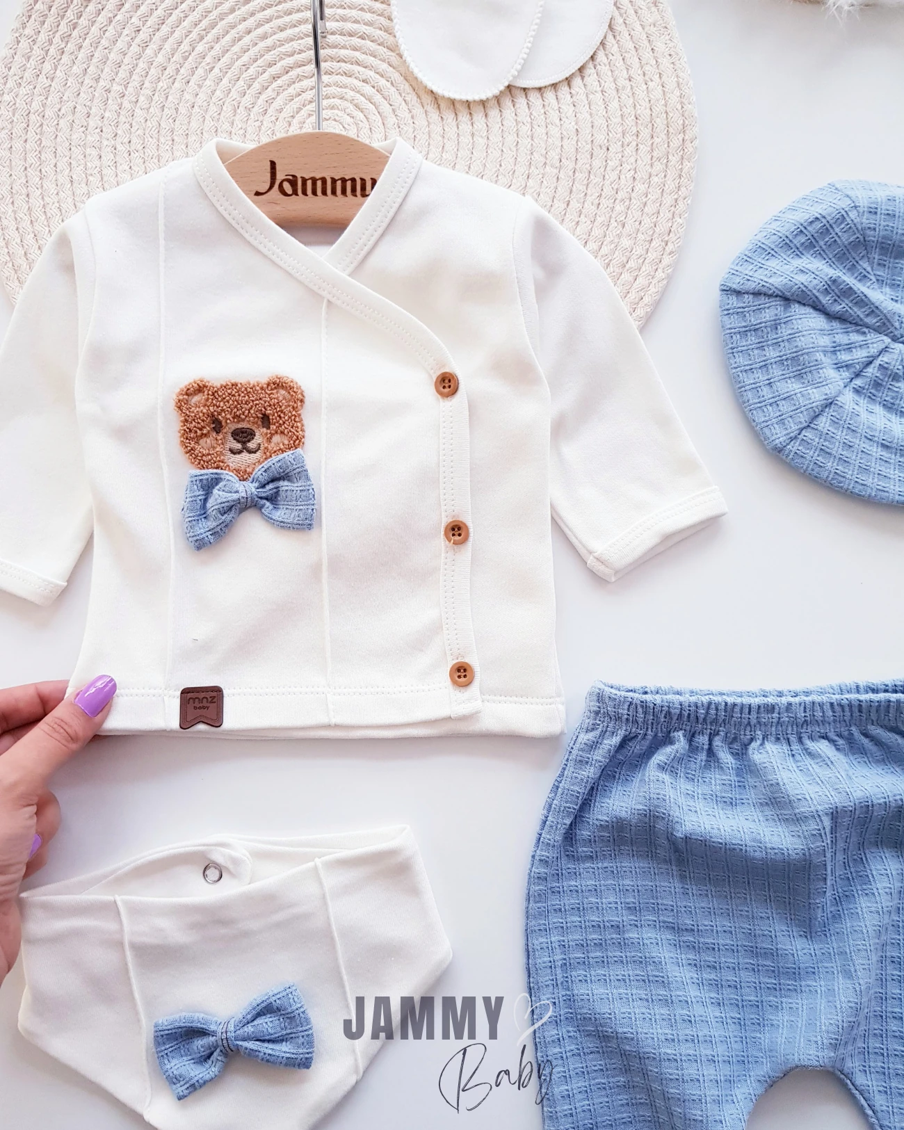 Süzene Ayıcık Kasketli 5 Parça Yenidoğan Set-MAVİ