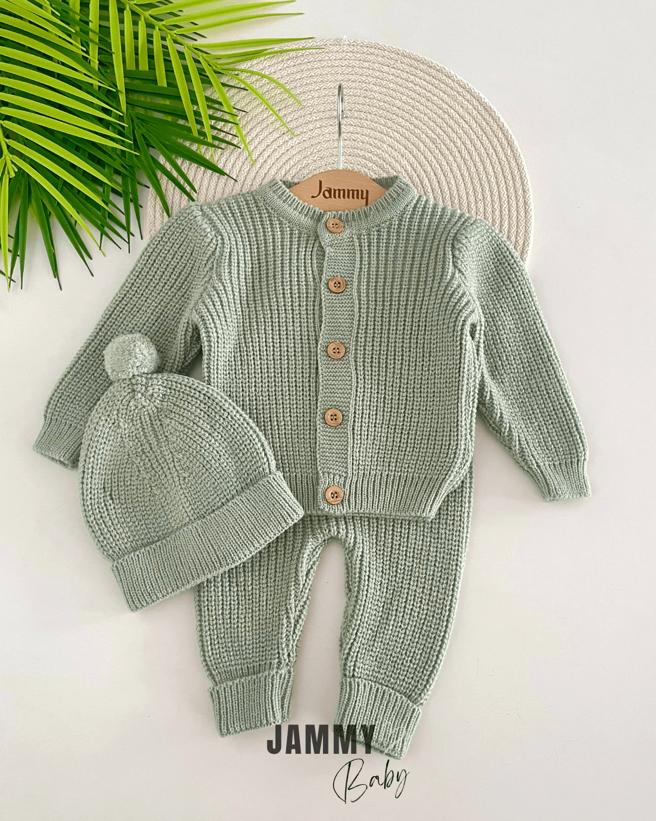 Triko Hırkalı Unisex Şapkalı Takım-ÇAĞLA YEŞİLİ