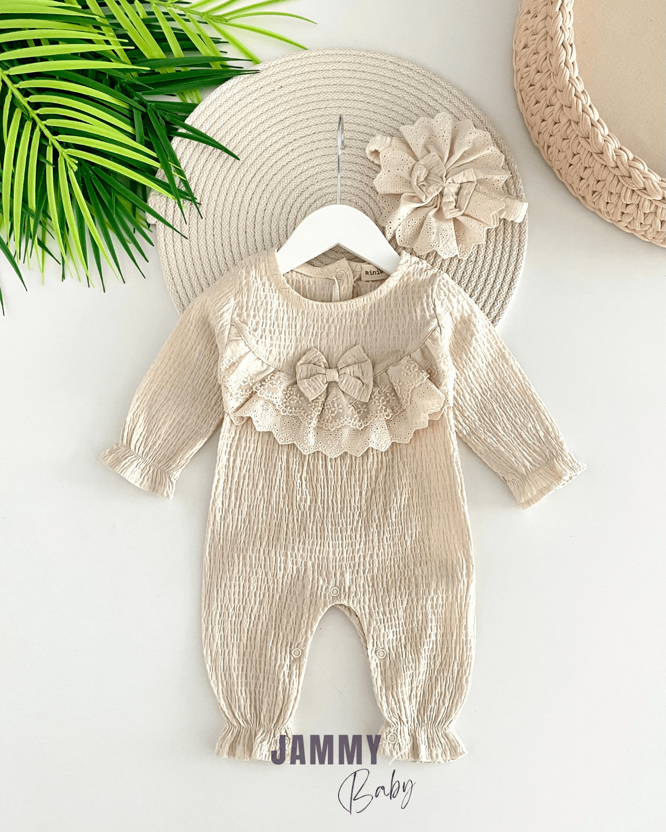 Cleo Kendinden Bürümcük Kumaş Bandanalı Tulum Set-NATURAL