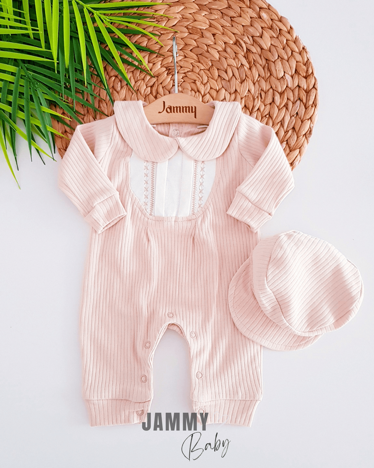 Klasik Zigzag Dikişli Kasketli Tulum Set-KREM