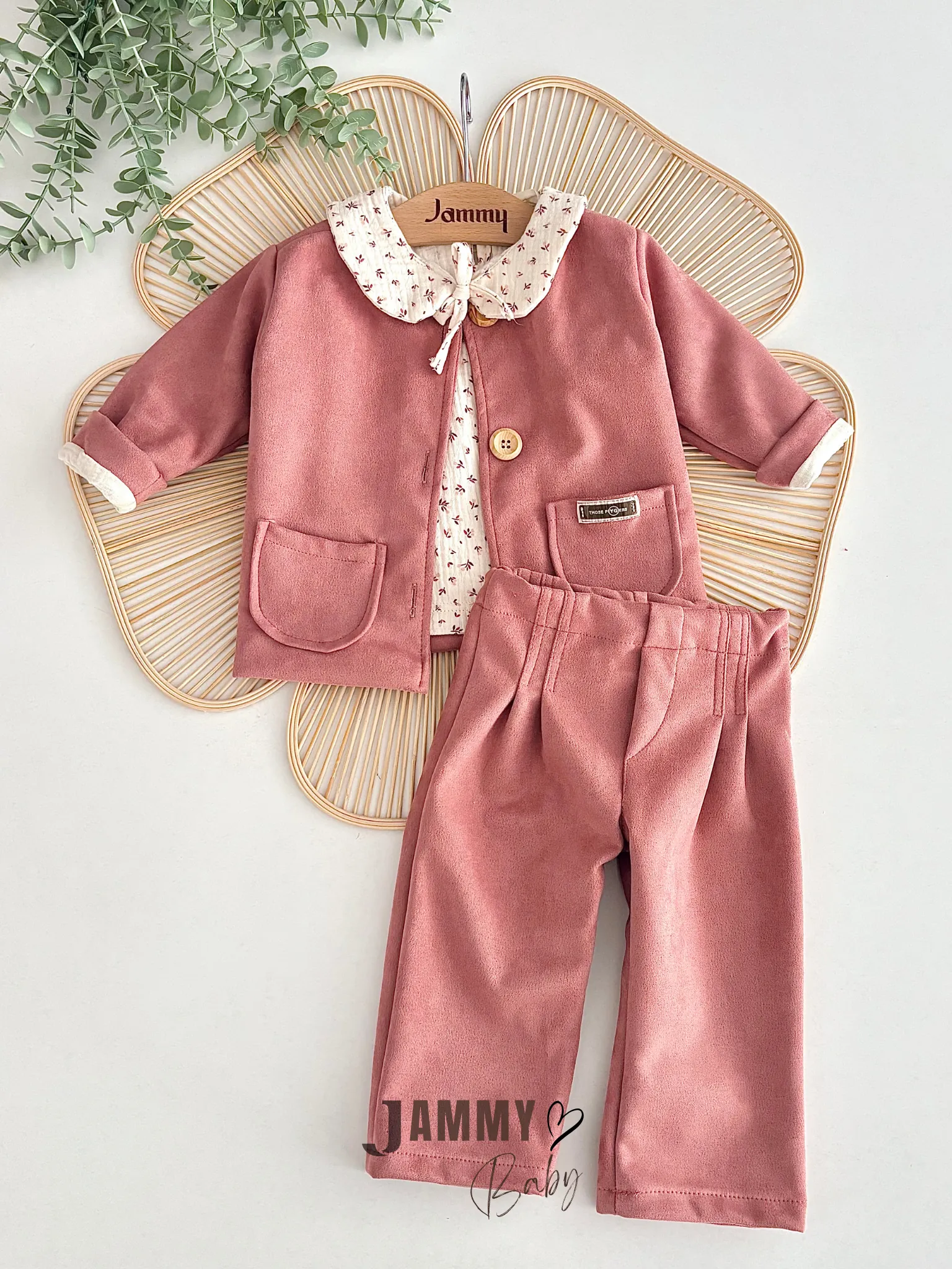 Belinda Süet Takım / Müslin Çiçekli Gömlek-GÜL KURUSU