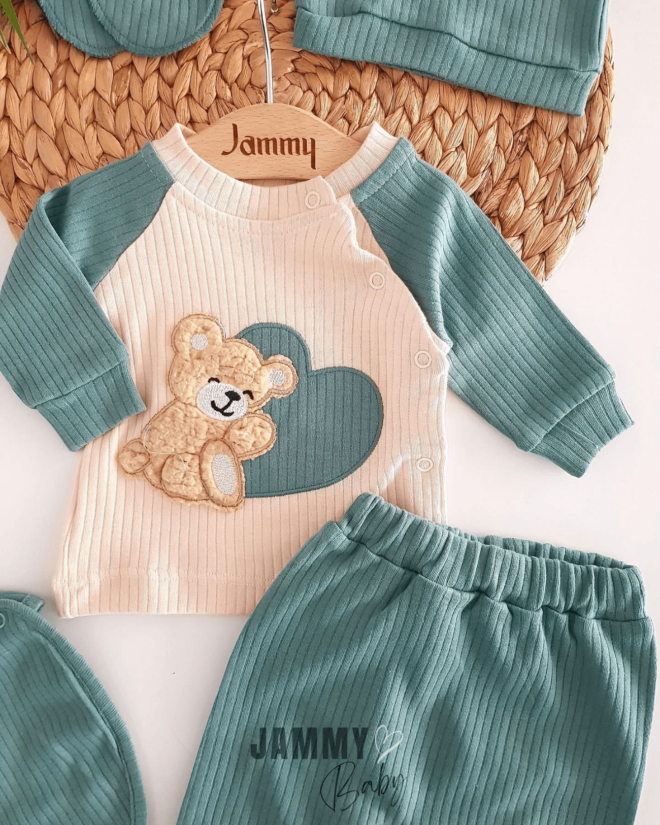 Bear Heart 5 Parça Yenidoğan Set-YEŞİL