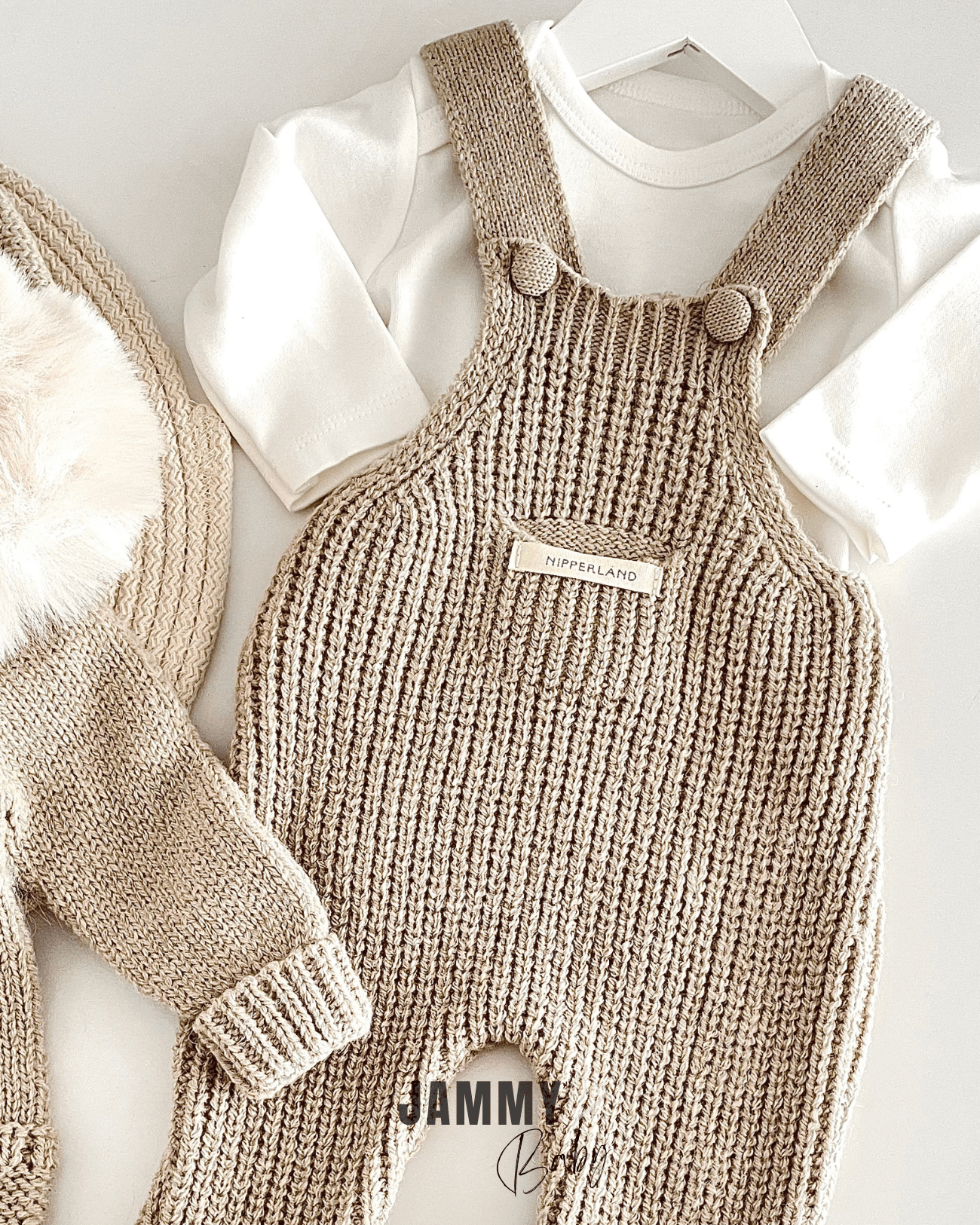 Selanik Örgülü Luxury Collection Kürk Kapüşonlu Triko Hırka / Salopet Set-TAŞ