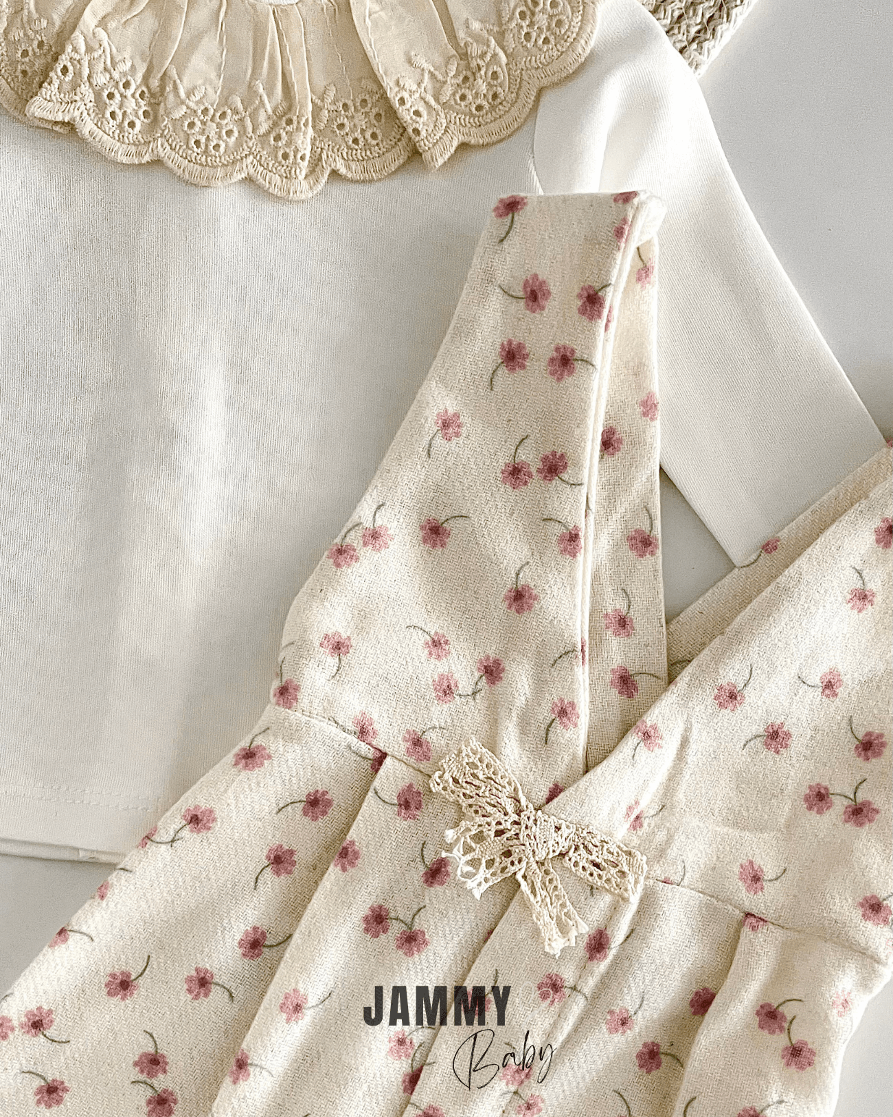 Tulip Salopet / Dantel Yaka Body Set-PEMBE ÇİÇEKLİ
