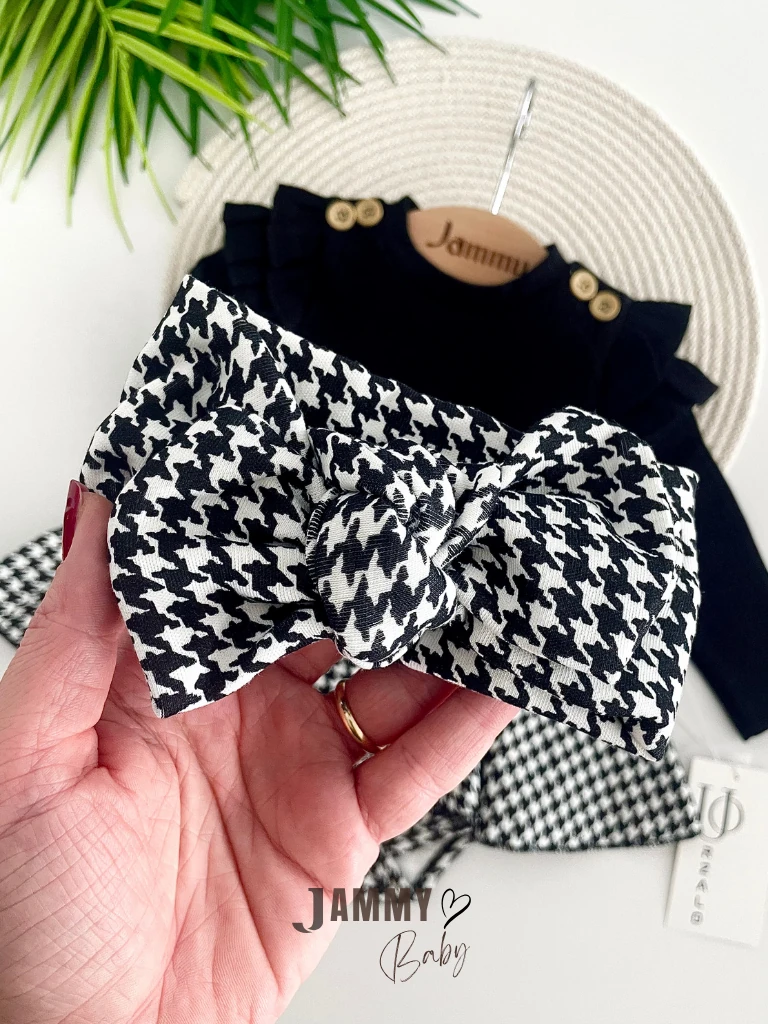 Kazayağı Desen Omuz Fırfırlı Bandanalı Bodysuit Elbise Set-SİYAH