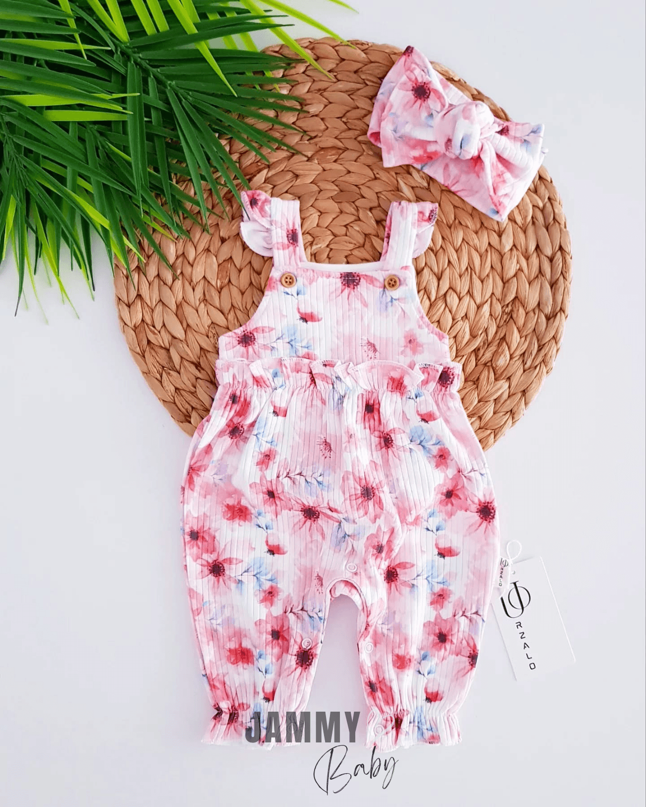 Fiore Çiçek Baskılı Kaşkorse Bandanalı Tulum Set-EKRU