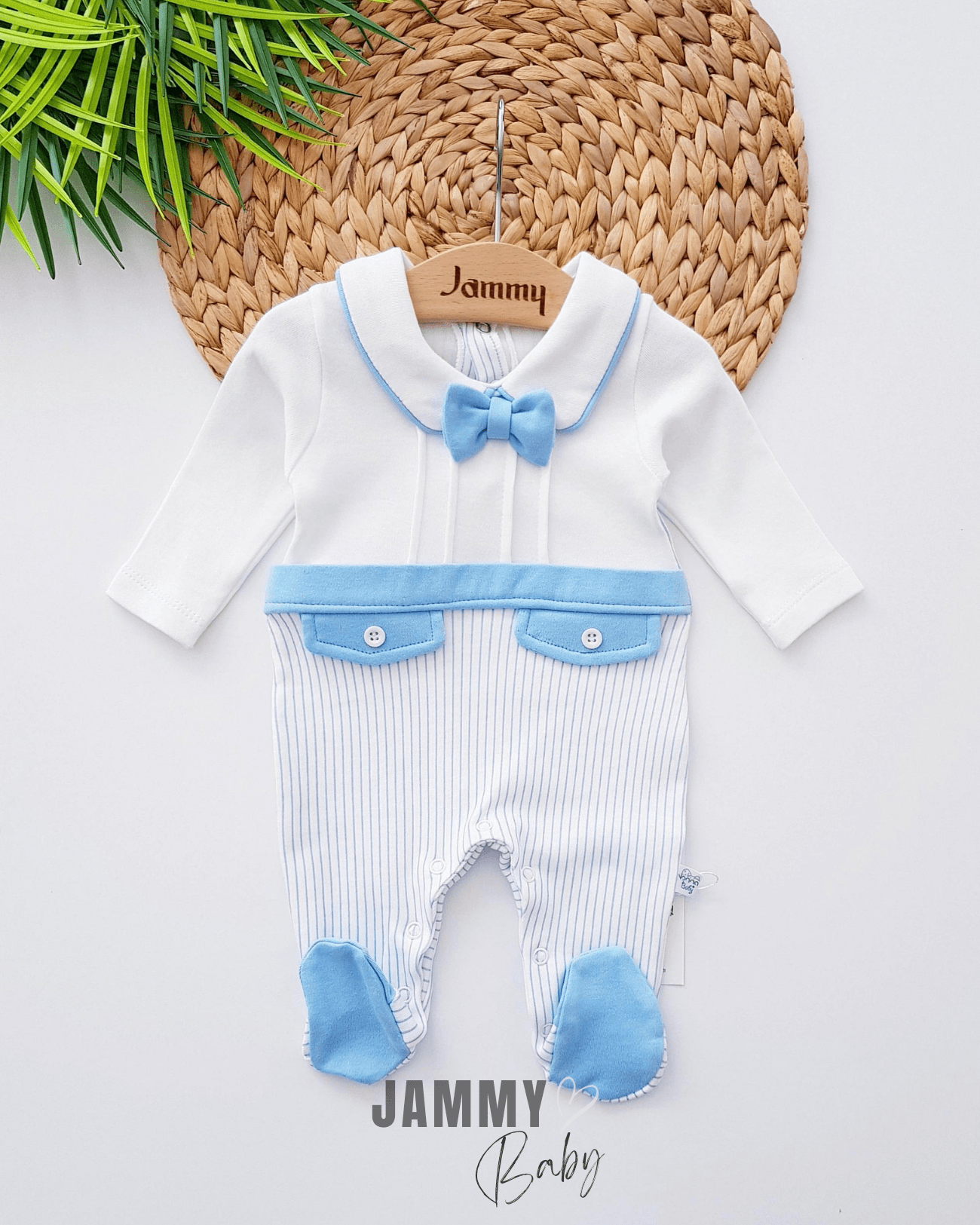 Striped Papyonlu Mevsimlik Tulum-MAVİ