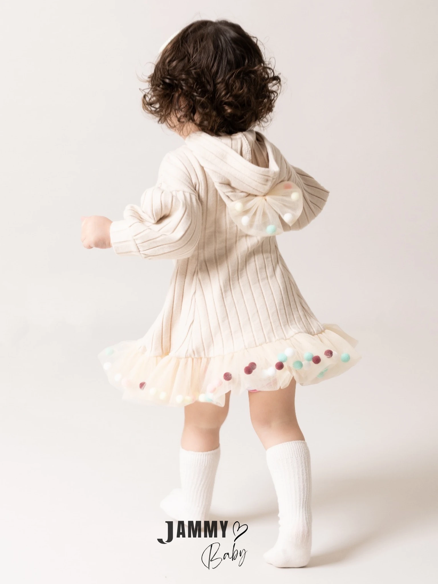 Candy Ponponlu Puffy Elbise-VANİLYA