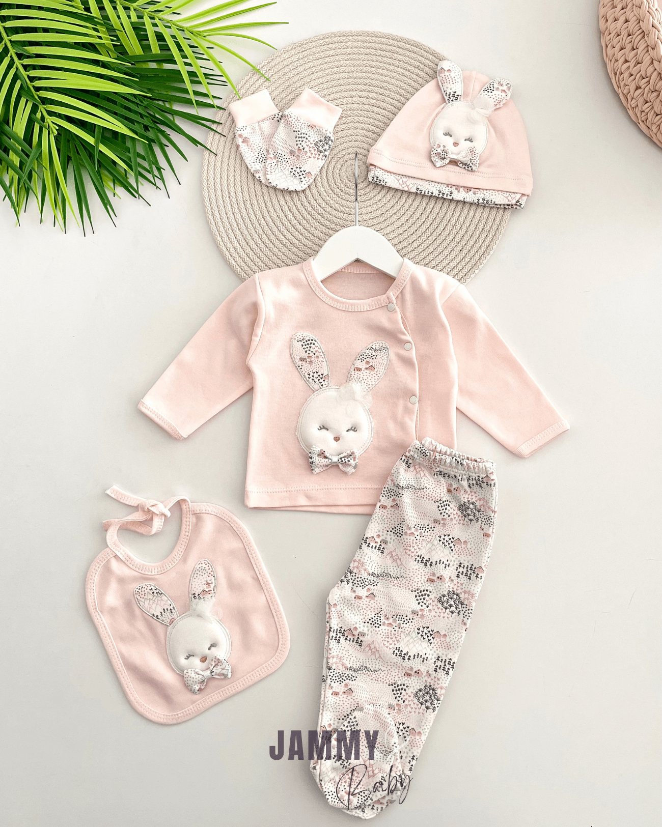 Papyonlu Tavşan 5 Parça Yenidoğan Set-SOMON