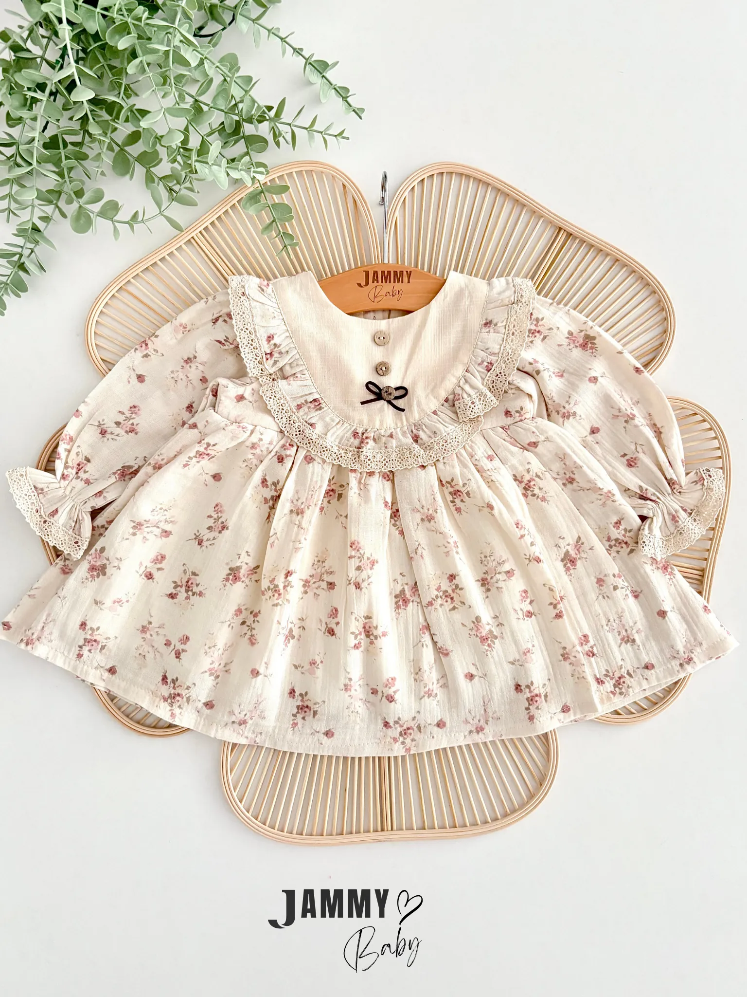 Nila Çiçekli Müslin Astarlı Elbise-KREM