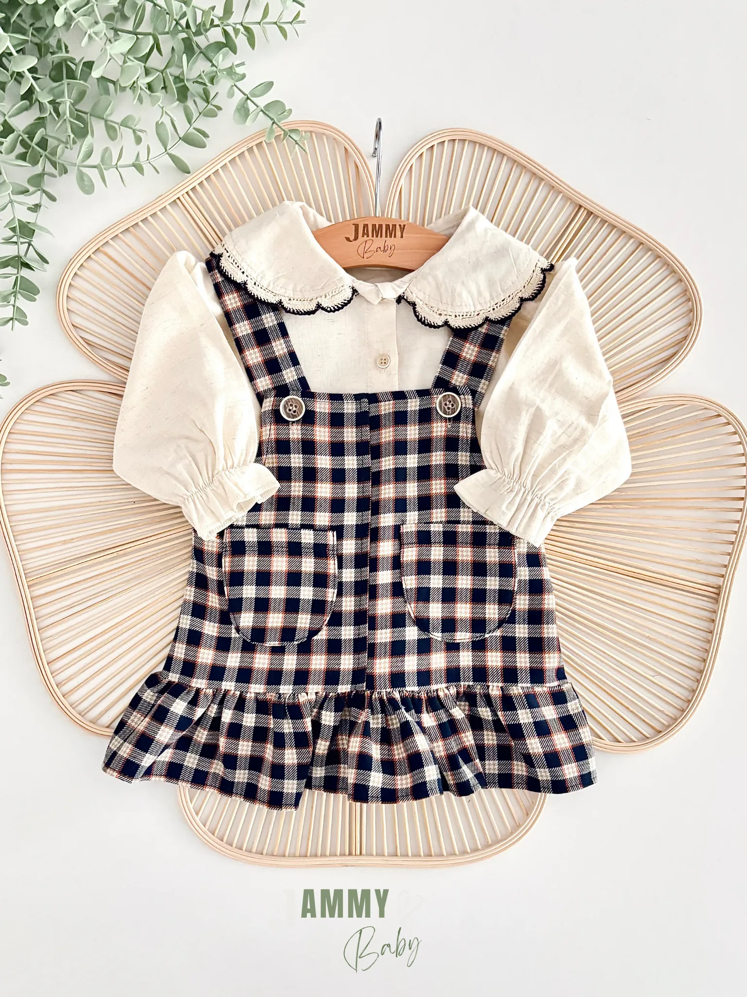 Eleanor Keten Gömlekli Ekose Desenli Jile Elbise Set-LACİVERT