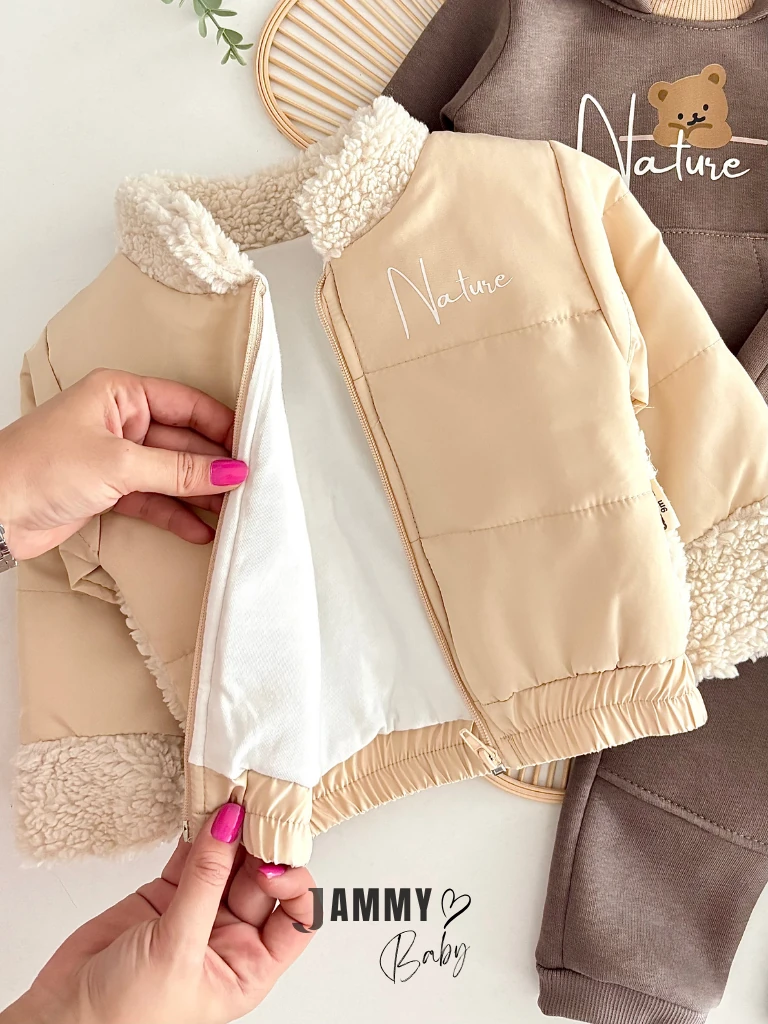 Nature Ayıcıklı Şişme Montlu Şardonlu Takım - KREM