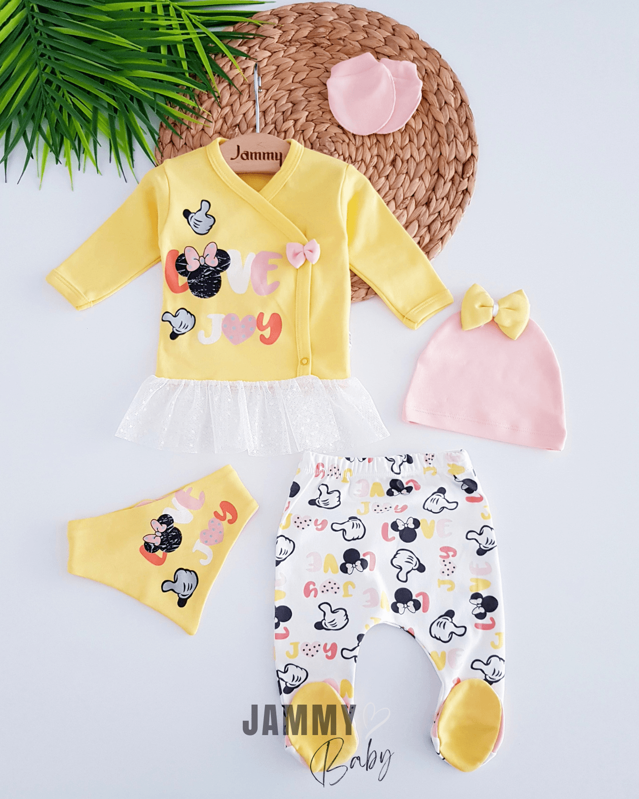 Love Joy Fiyonk Şapkalı 5'li Zıbın Set - SARI