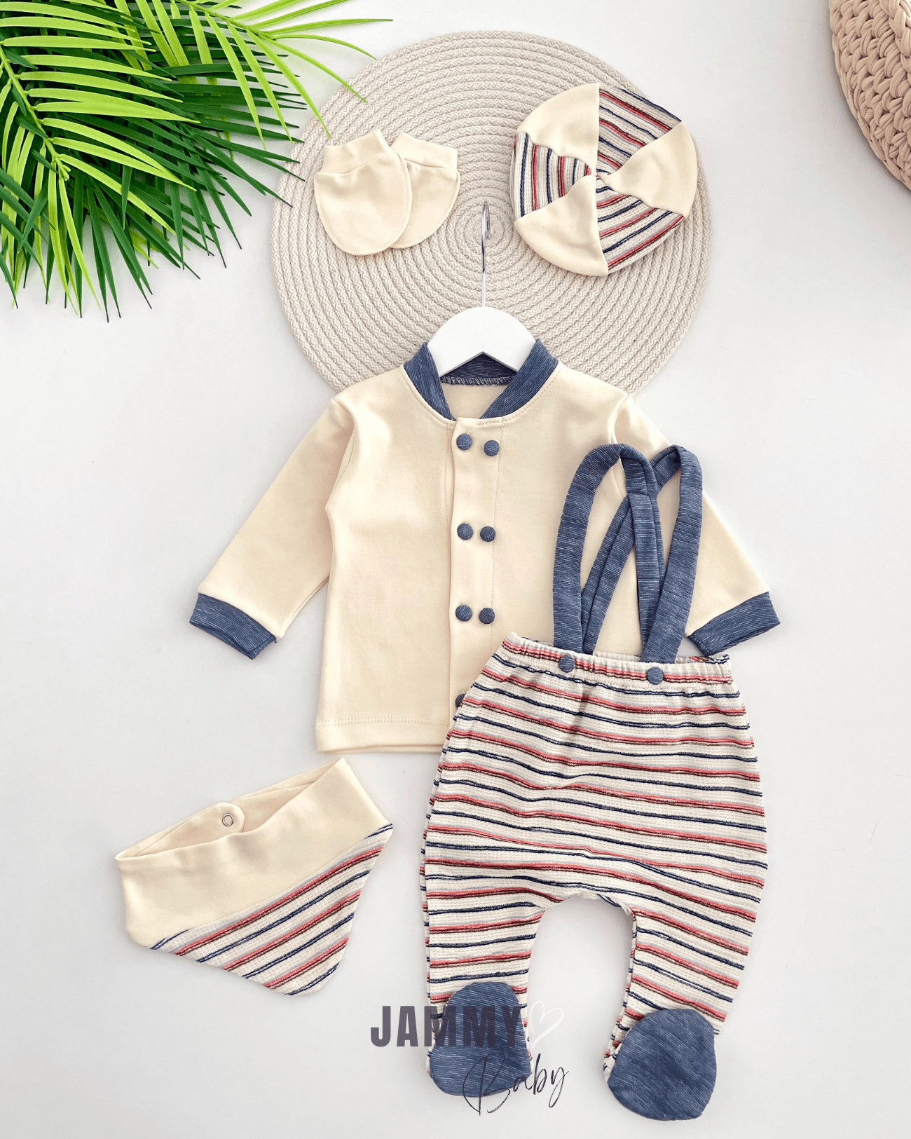 Little Man Bahçıvan 5 Parça Yenidoğan Set-İNDİGO