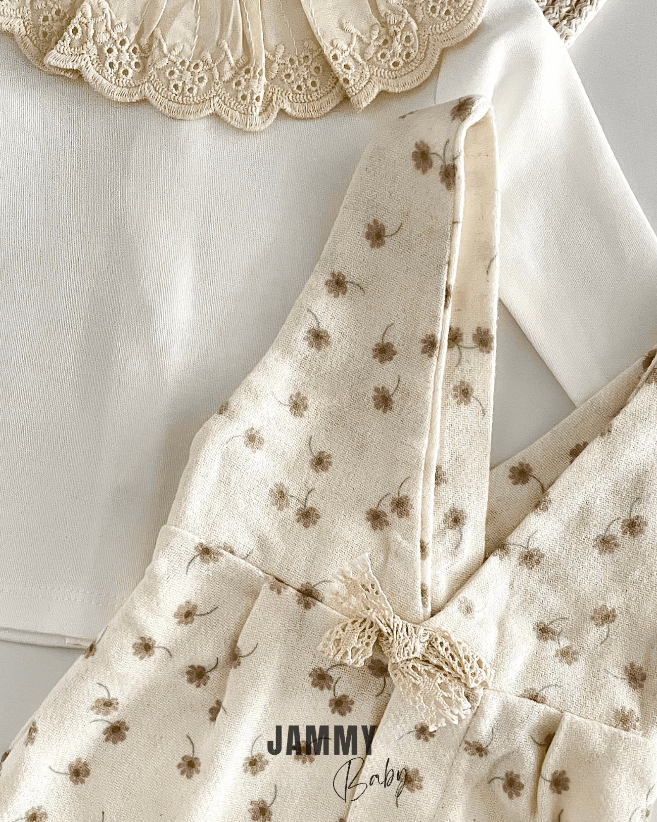 Tulip Salopet / Dantel Yaka Body Set-KAHVE ÇİÇEKLİ