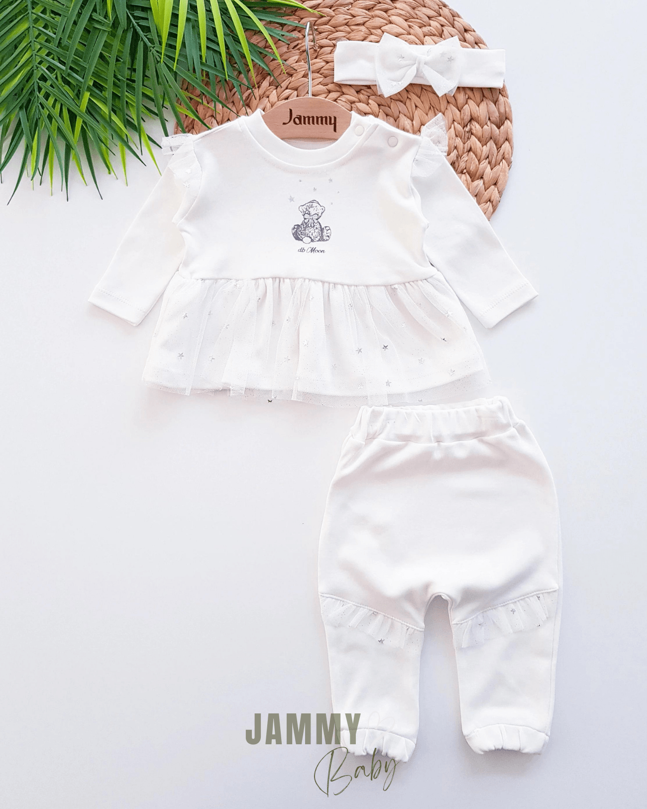 Sweet Bear Tütülü Bandanalı Takım-BEYAZ