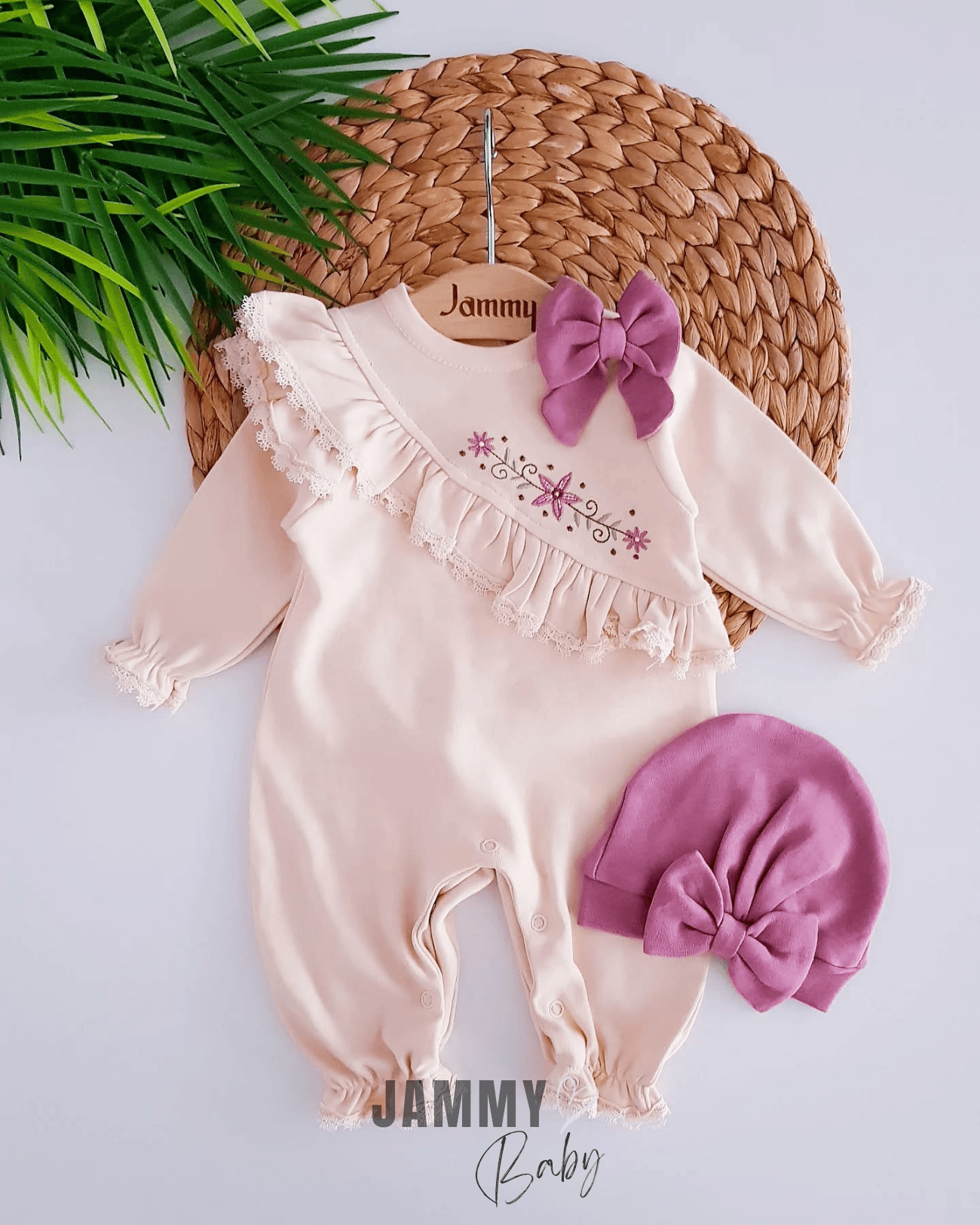 Sofia Çiçek Nakışkı Boneli Tulum Set-GÜL KURUSU
