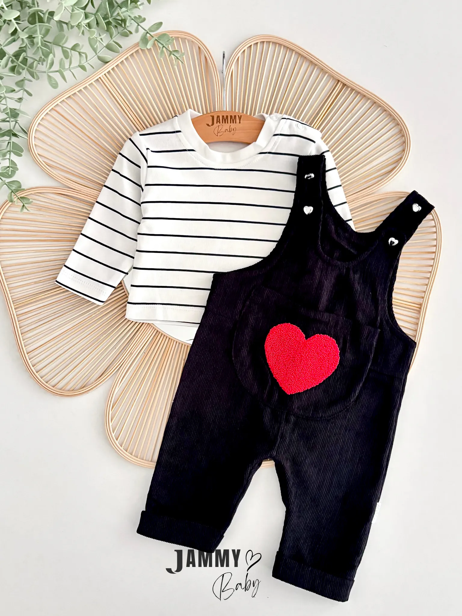 Big Hearts Punch İşlemeli Kadife Salopet / Body Set-SİYAH