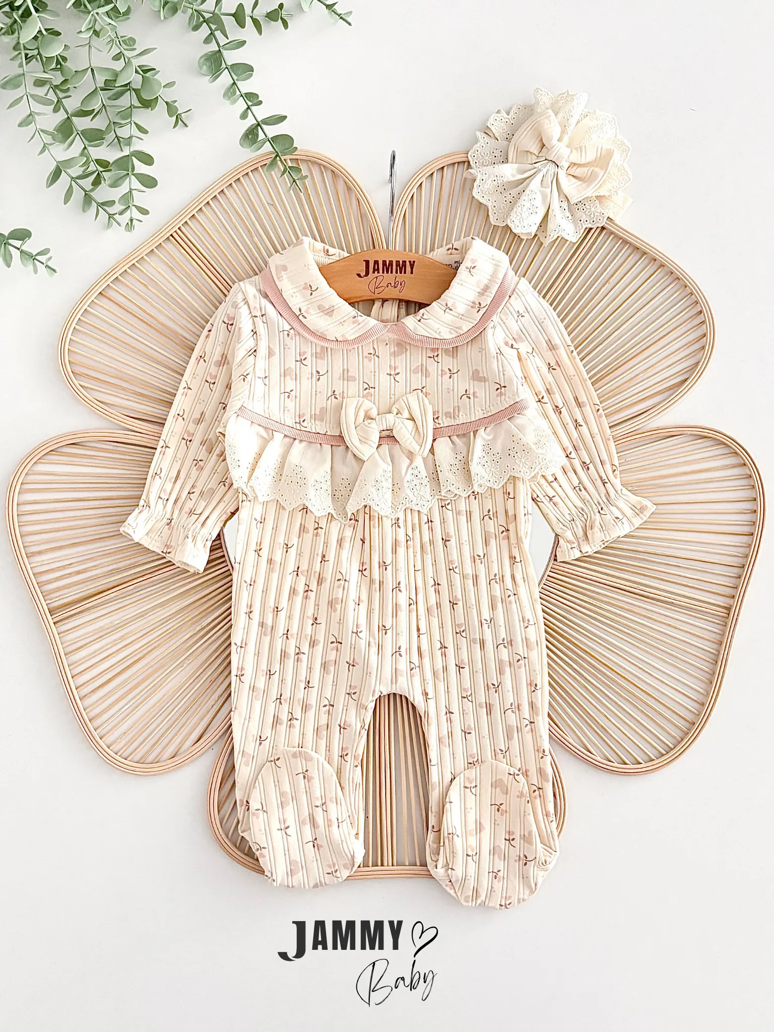 Natural Flowers Kaşkorse Tulum Set-KREM