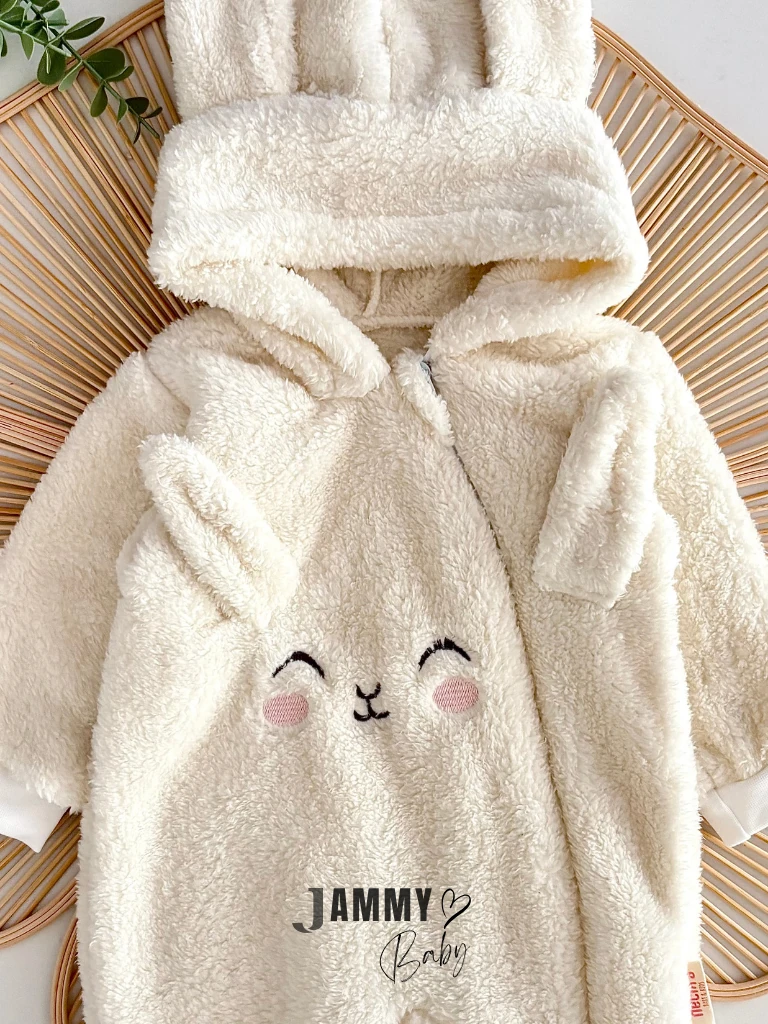 Tavşancık Fermuarlı Peluş Tulum-KREM