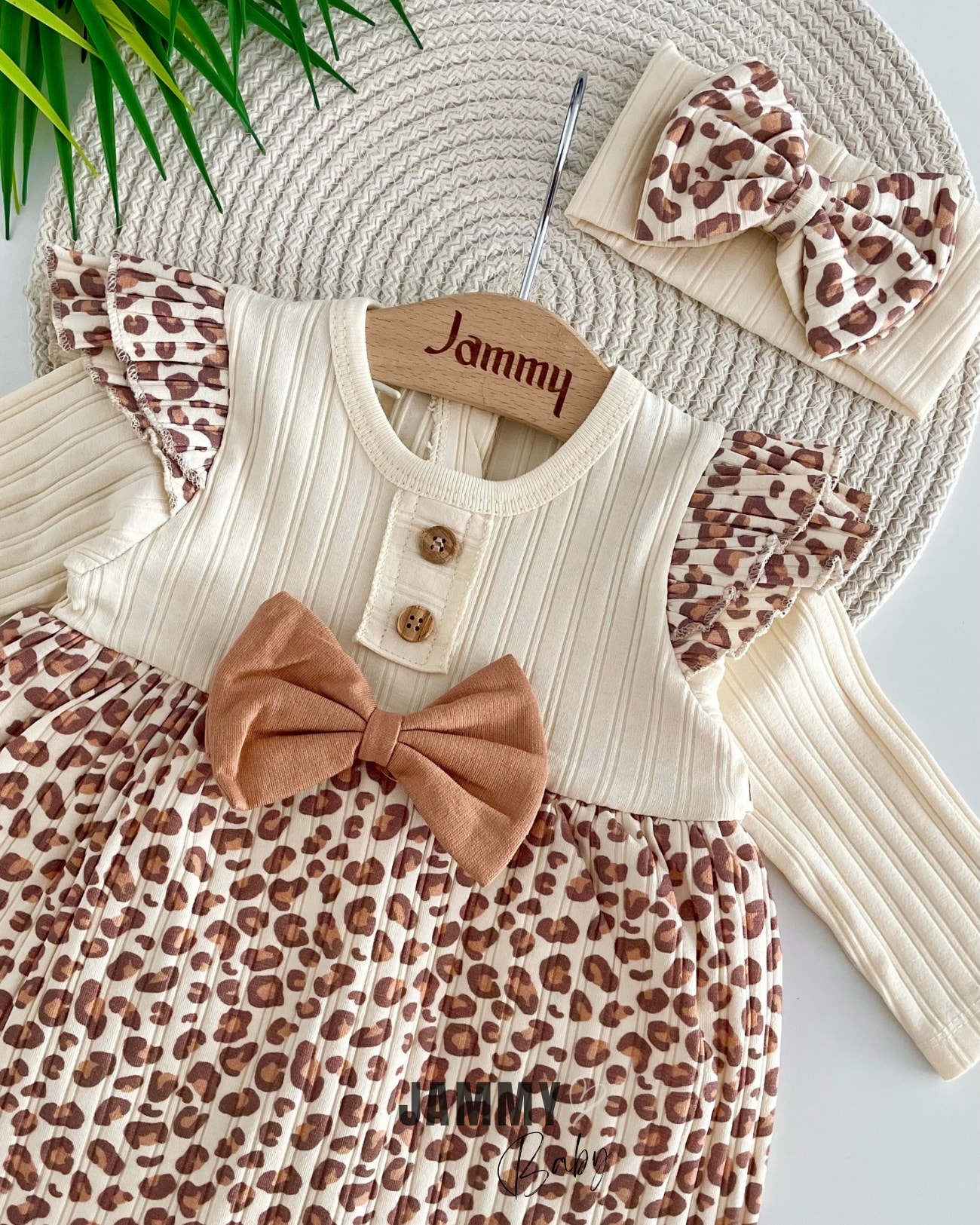 Vanessa Leopar Desenli Bandanalı Elbise Set-KREM