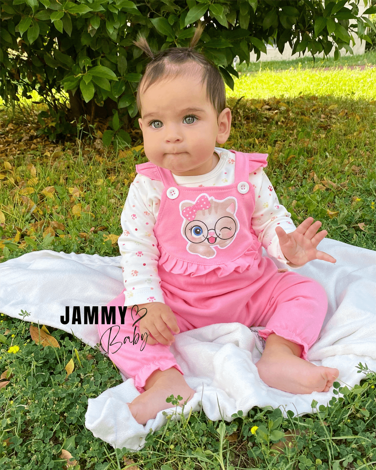 Smart Cat Salopet / Pati Desen Body Set-PEMBE
