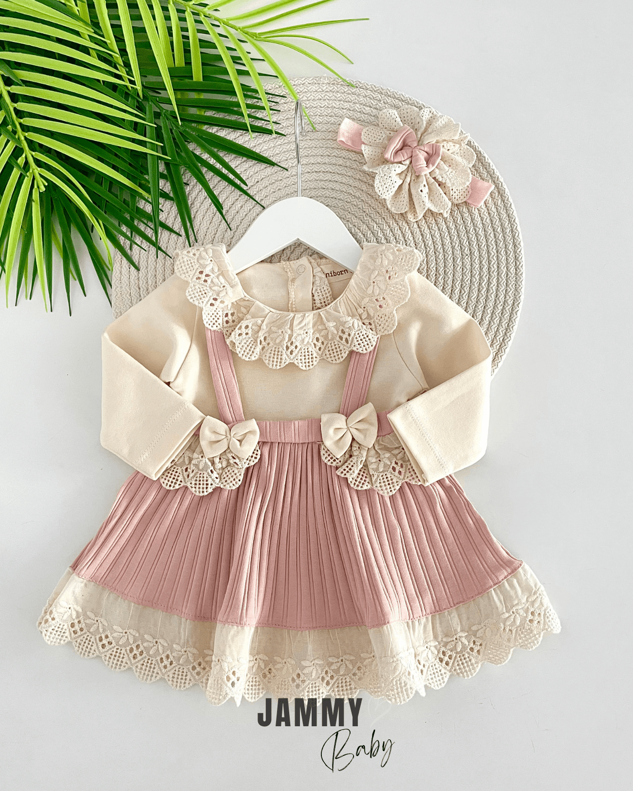 Moneqlia Kaşkorse Bandanalı Elbise Set-PUDRA