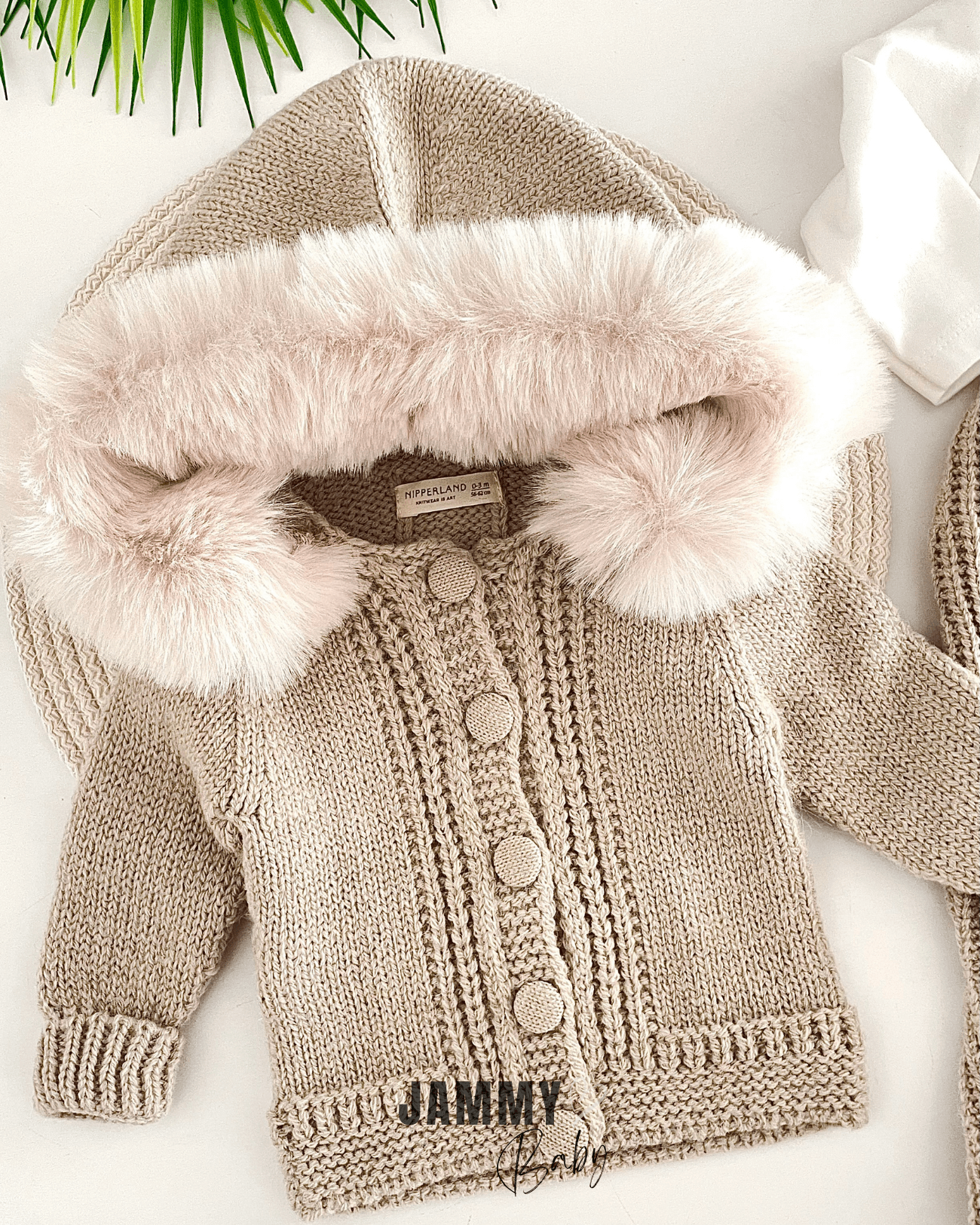 Selanik Örgülü Luxury Collection Kürk Kapüşonlu Triko Hırka / Salopet Set-TAŞ