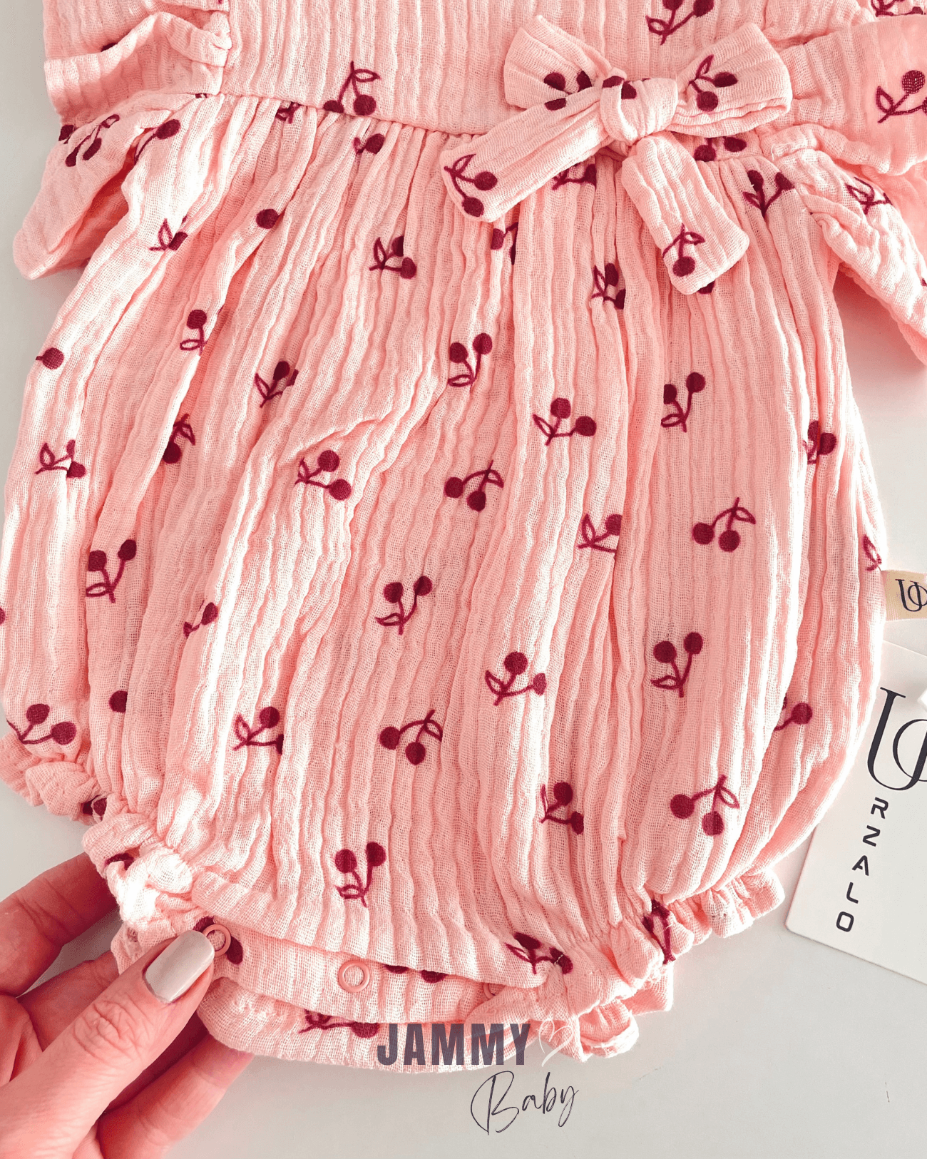 Kirazlı Müslin Bandanalı Romper Set-PUDRA