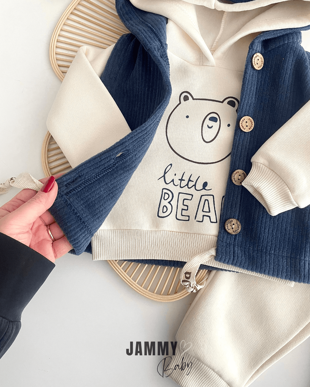 Little Bear Fitilli Polar Yelekli / 3 İplik Sweat Takım-İNDİGO