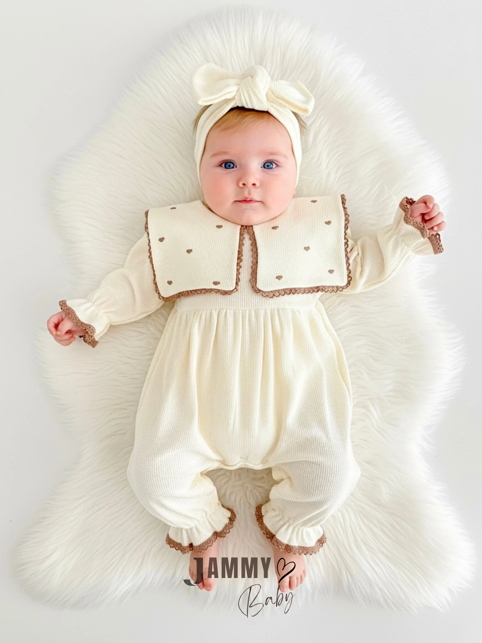 Maita Kalp İşlemeli Bandanalı Waffle Tulum Set-KREM